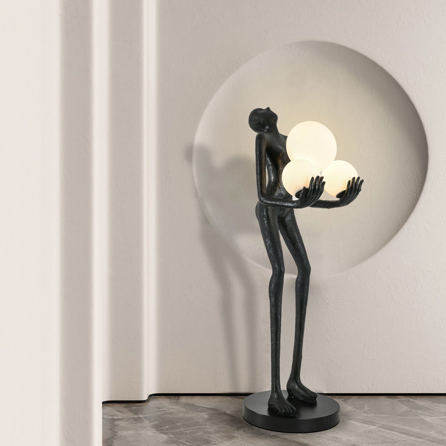 Moonlit Guardian Floor Lamp with LED Light - Black Decor