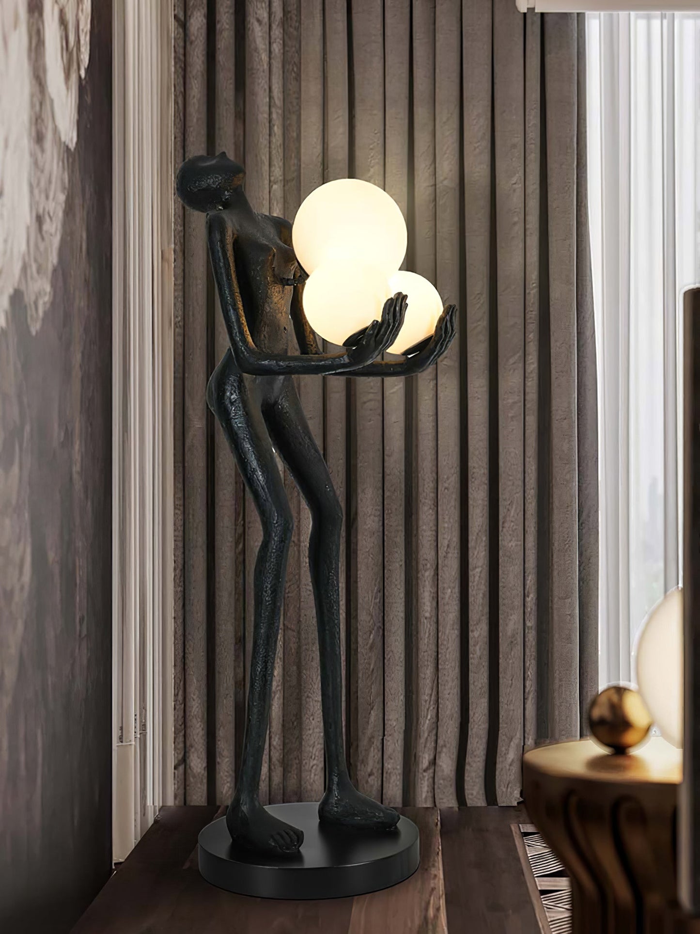 Moonlit Guardian Floor Lamp with LED Light - Black Decor