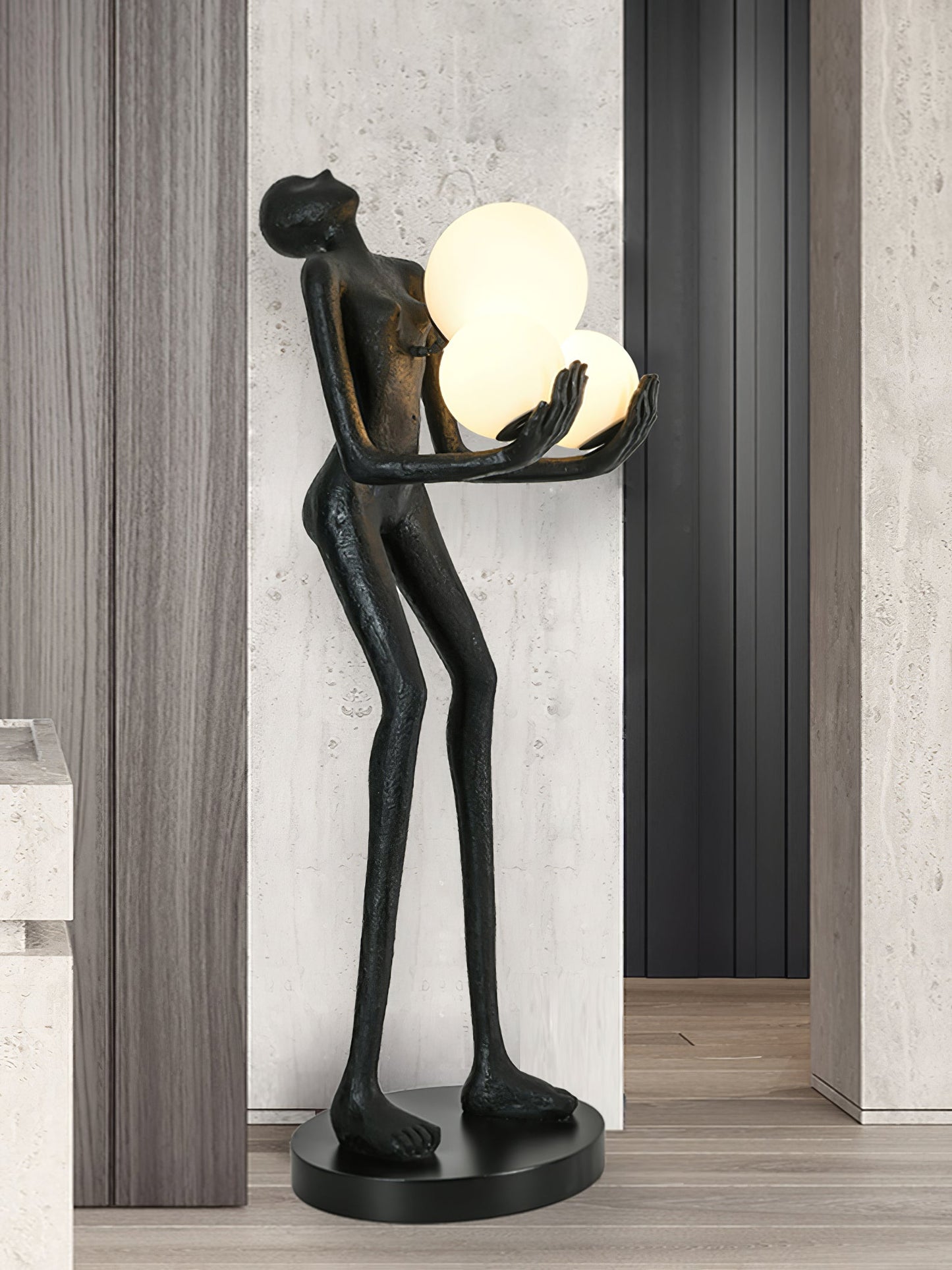 Moonlit Guardian Floor Lamp with LED Light - Black Decor