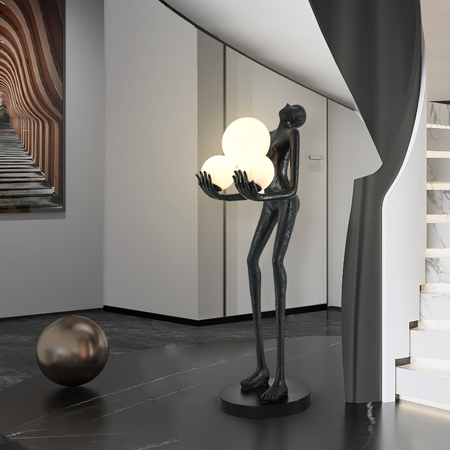 Moonlit Guardian Floor Lamp with LED Light - Black Decor