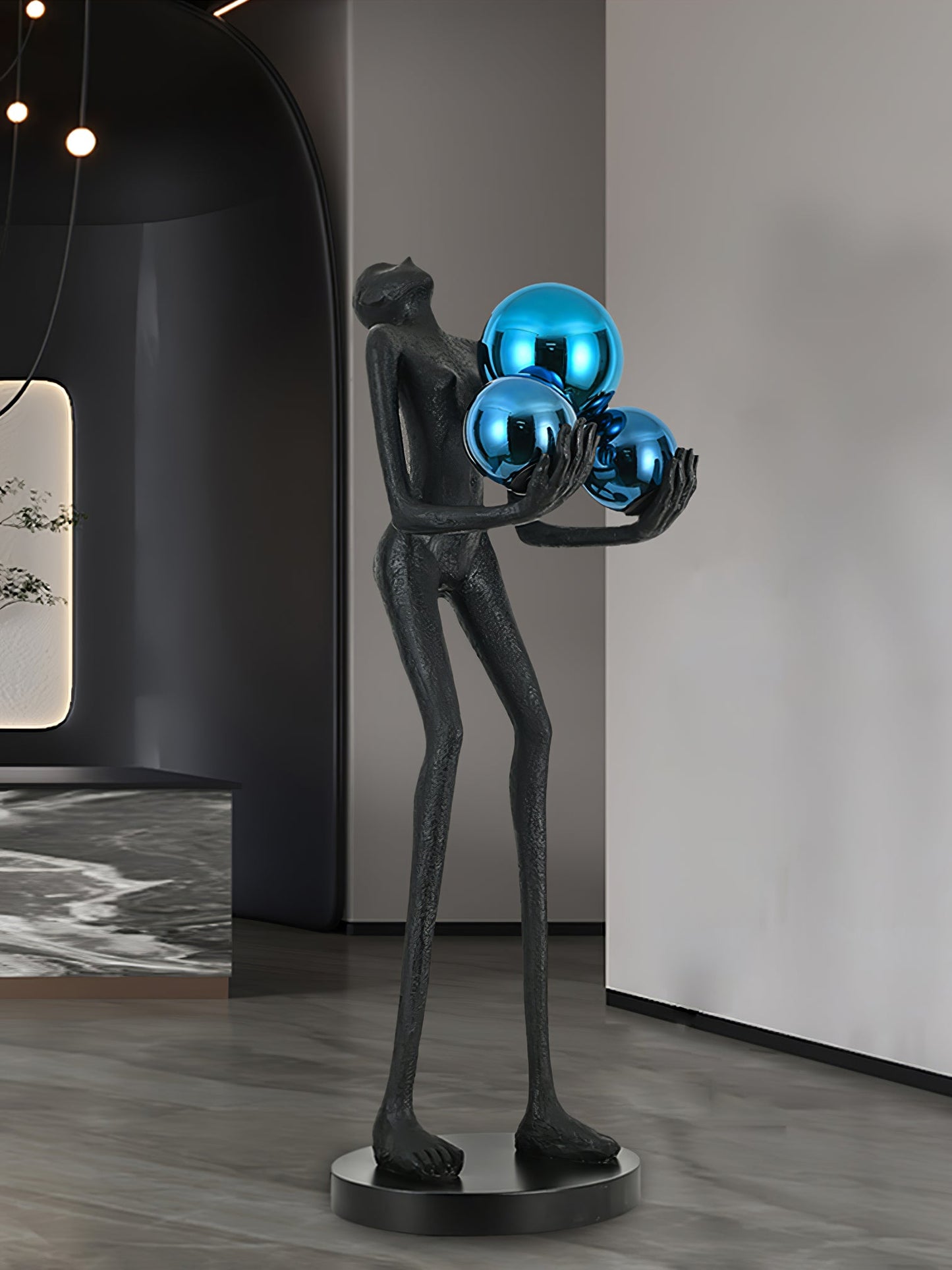 Moonlit Guardian Floor Lamp with LED Light - Black Decor