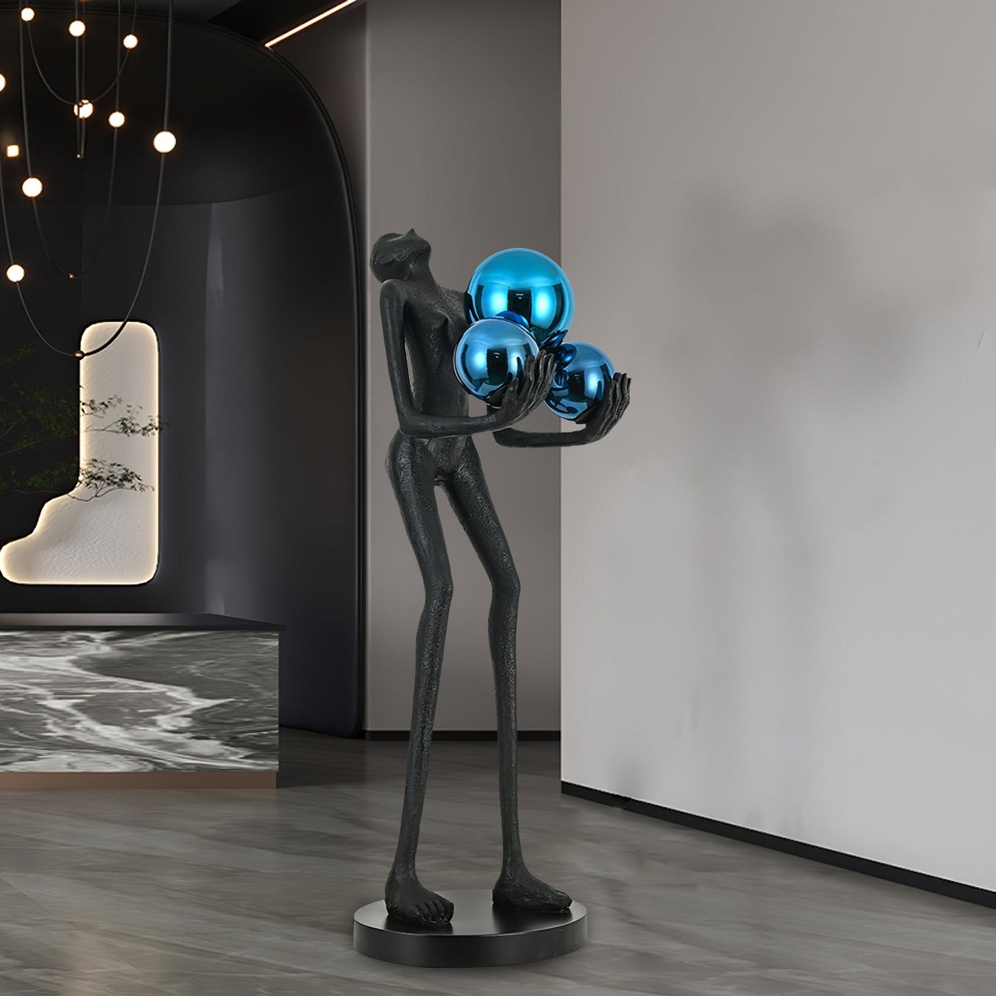 Moonlit Guardian Floor Lamp with LED Light - Black Decor