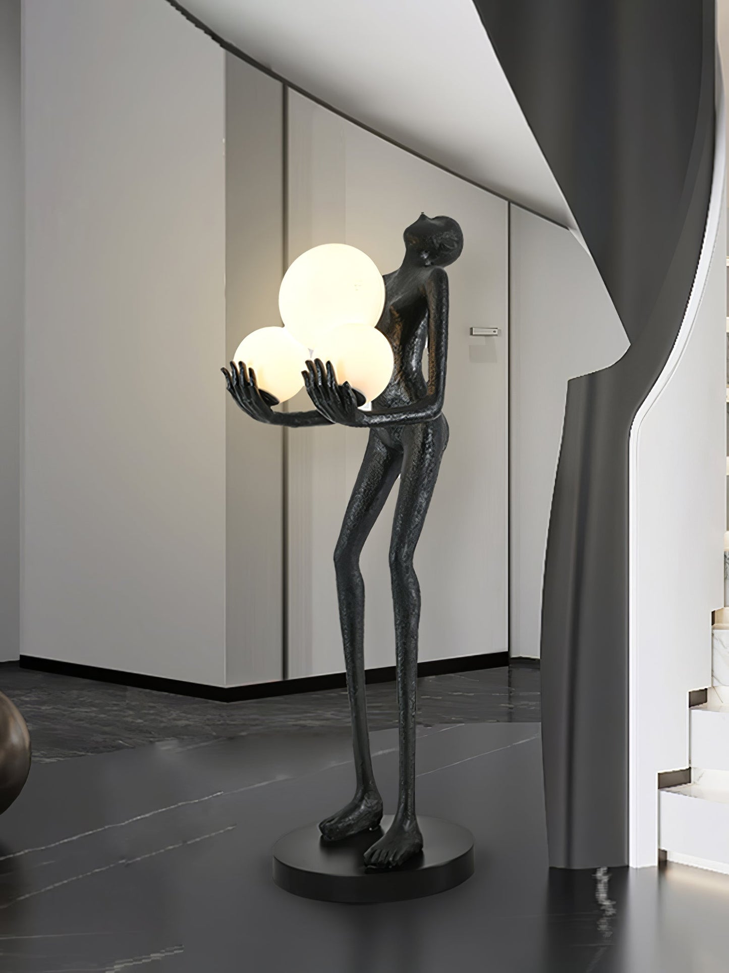 Moonlit Guardian Floor Lamp with LED Light - Black Decor