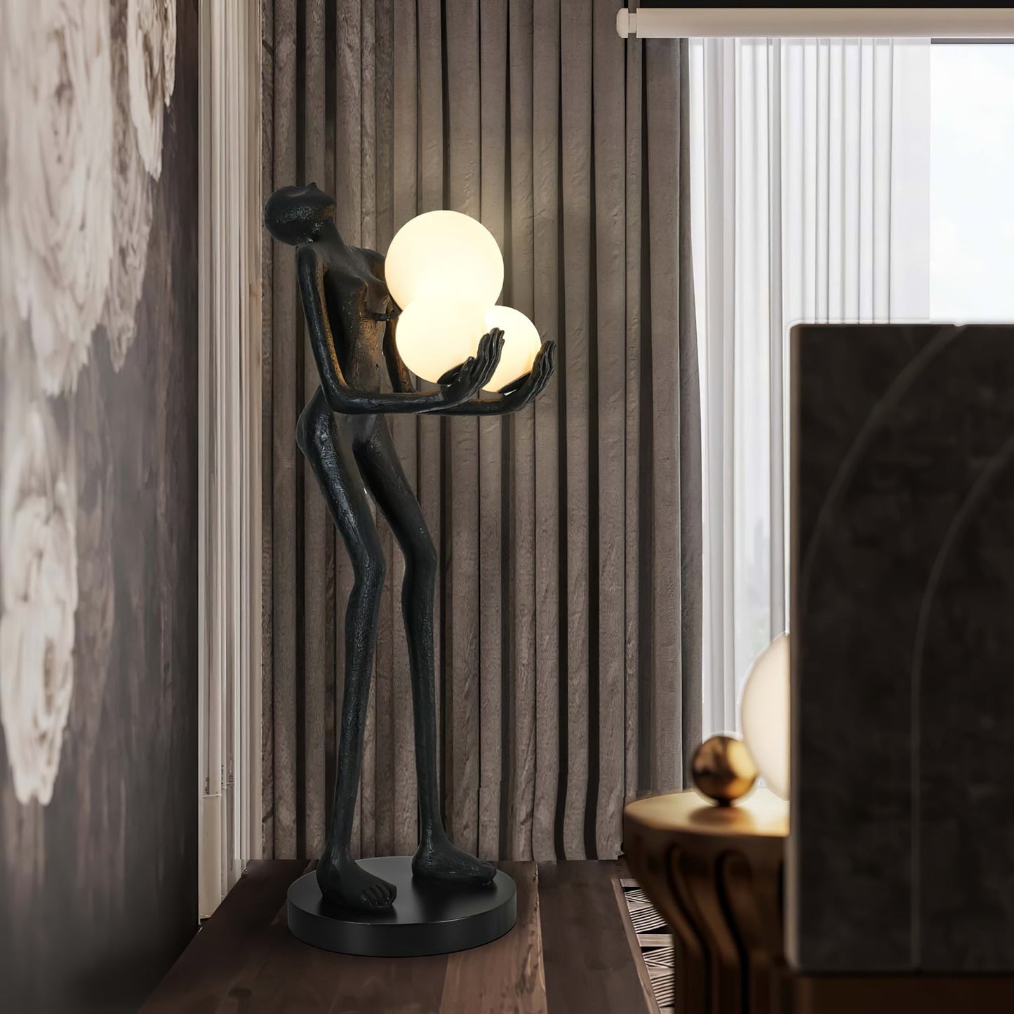 Moonlit Guardian Floor Lamp with LED Light - Black Decor
