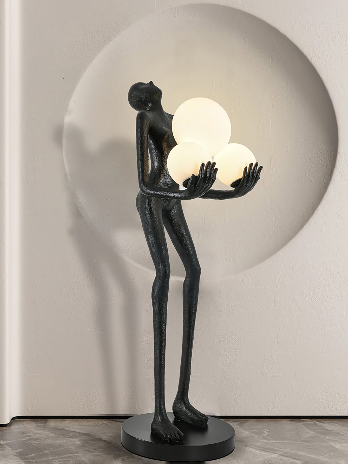 Moonlit Guardian Floor Lamp with LED Light - Black Decor