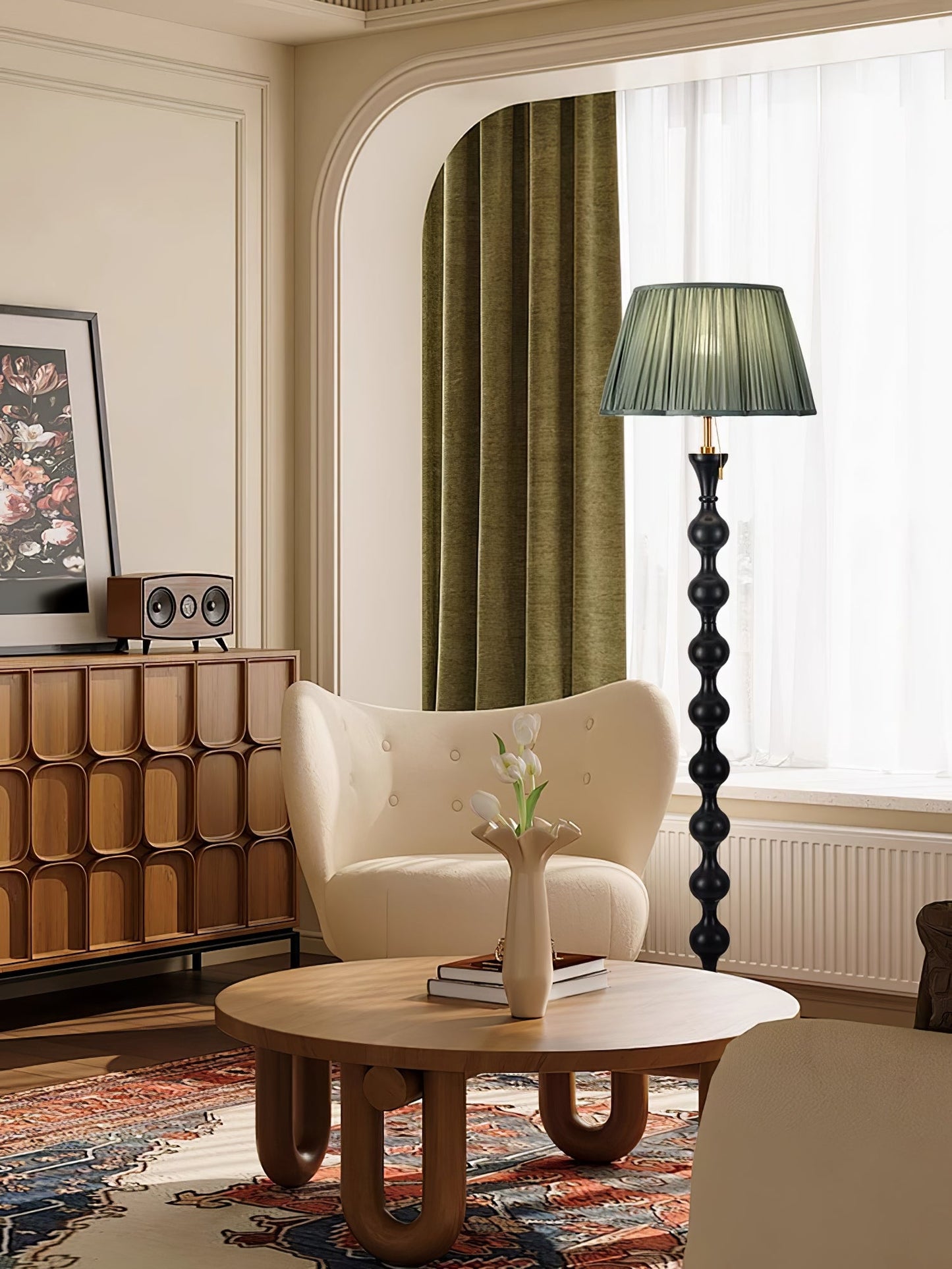 Artemisia Floor Lamp with Sculptural Black Base and White Shade