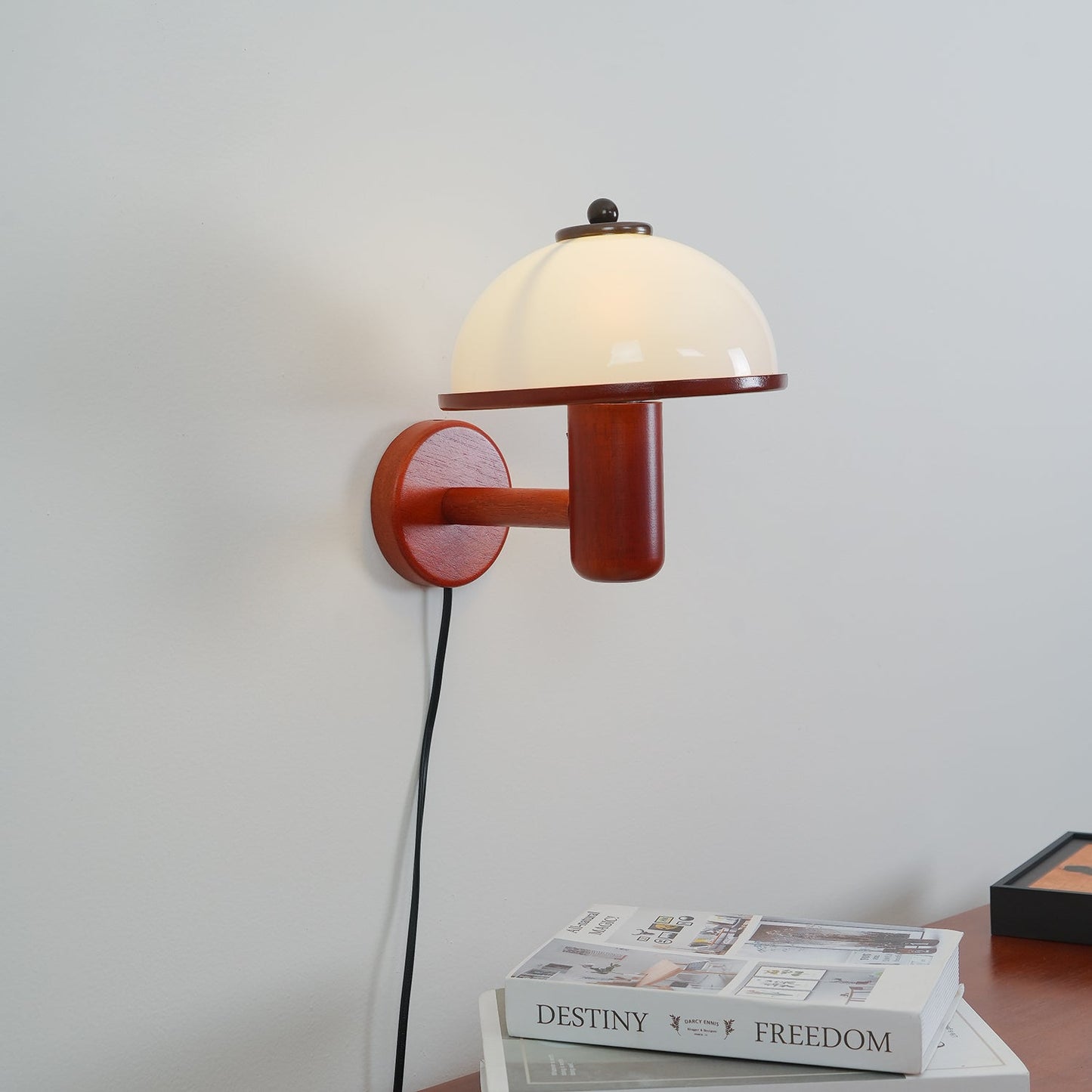 Mushroom Wood Wall Lamp with LED Shade - Indoor Lighting