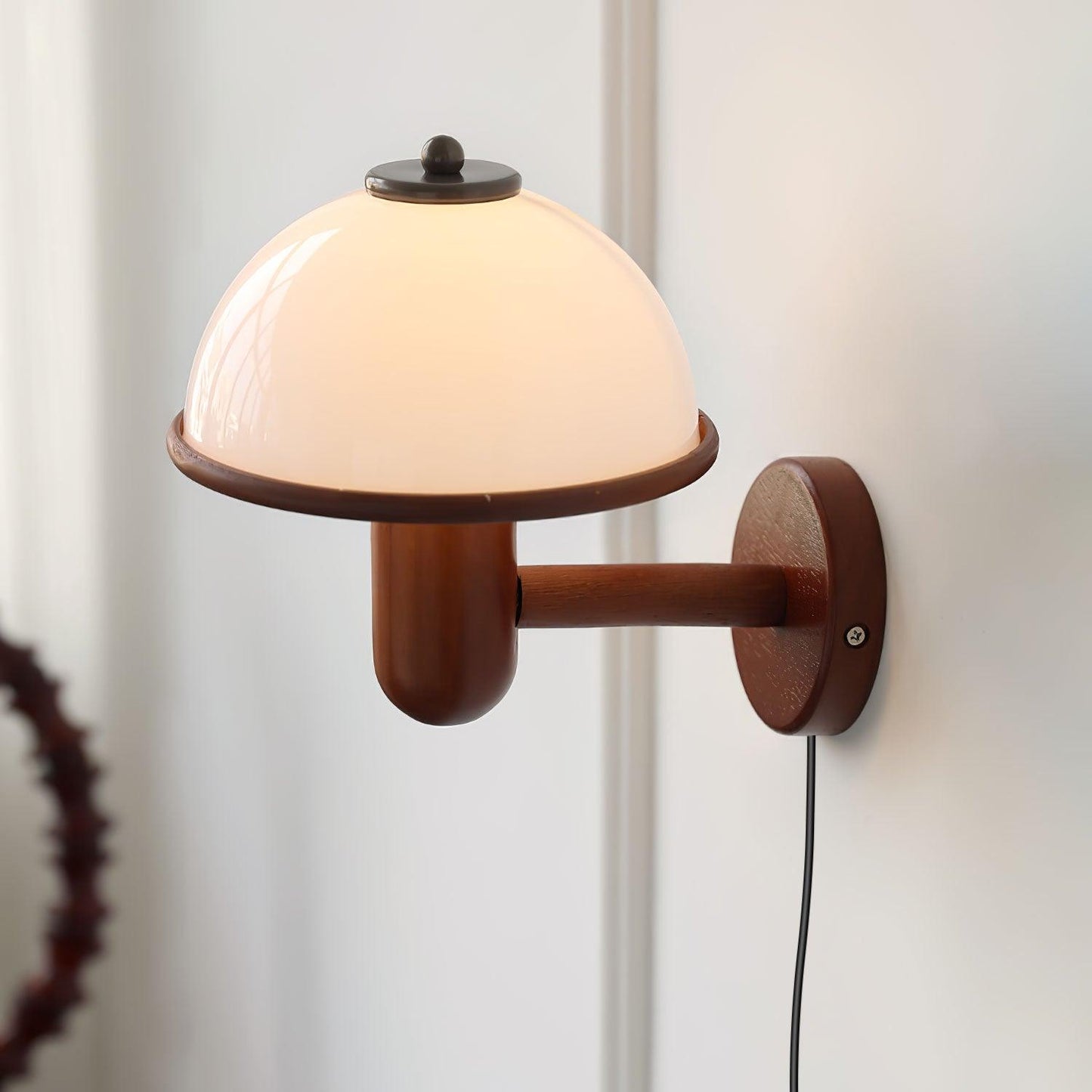 Mushroom Wood Wall Lamp with LED Shade - Indoor Lighting