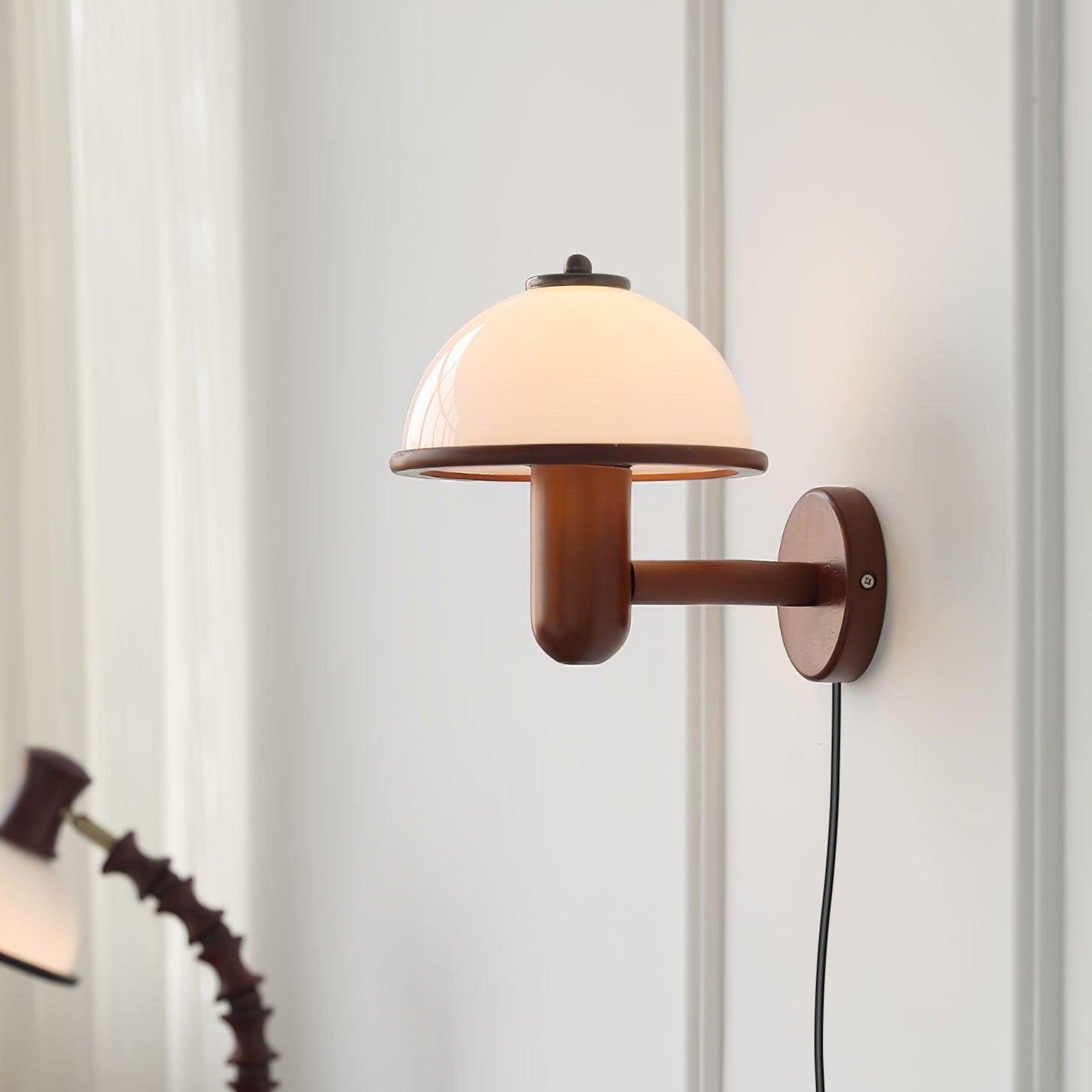Mushroom Wood Wall Lamp with LED Shade - Indoor Lighting