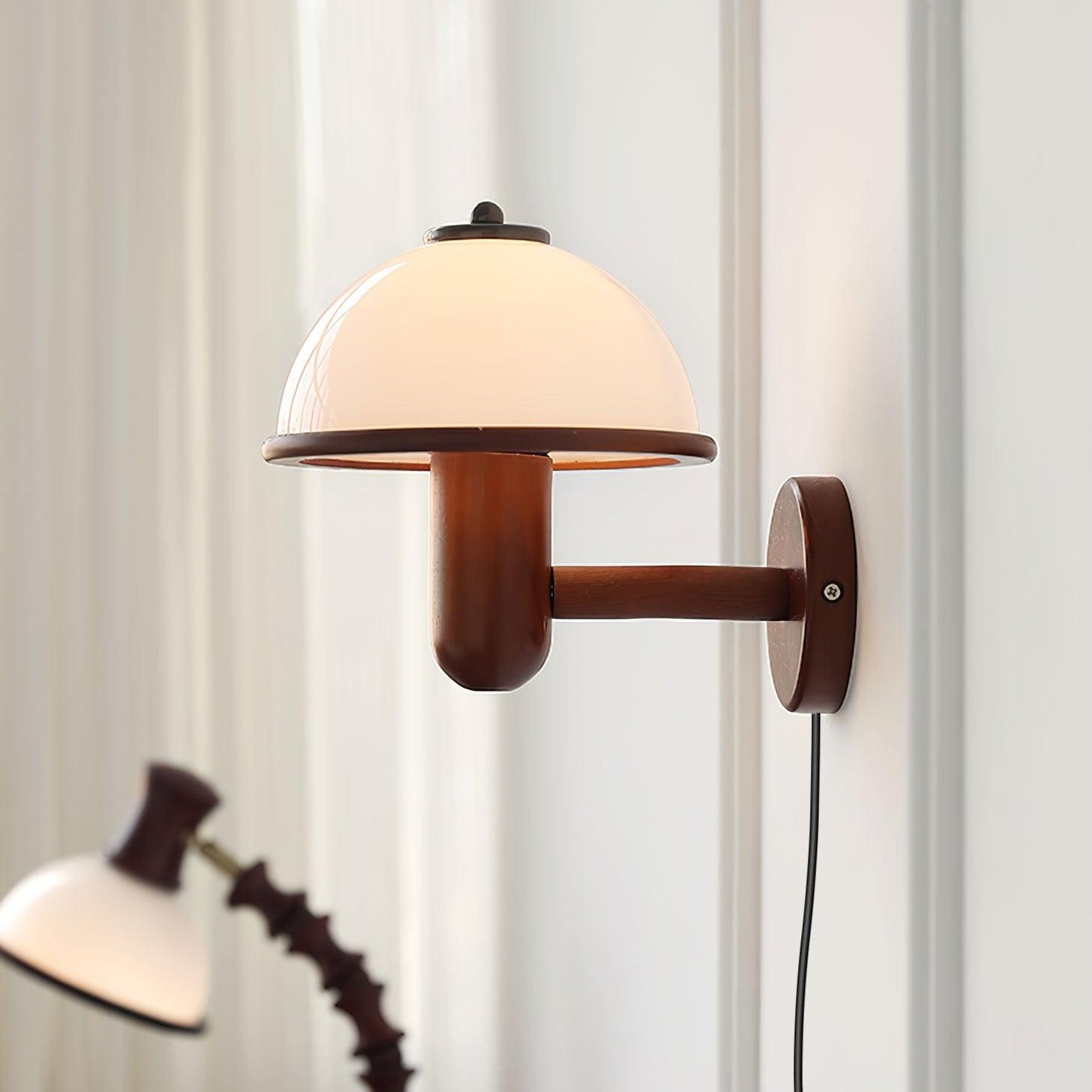 Mushroom Wood Wall Lamp with LED Shade - Indoor Lighting