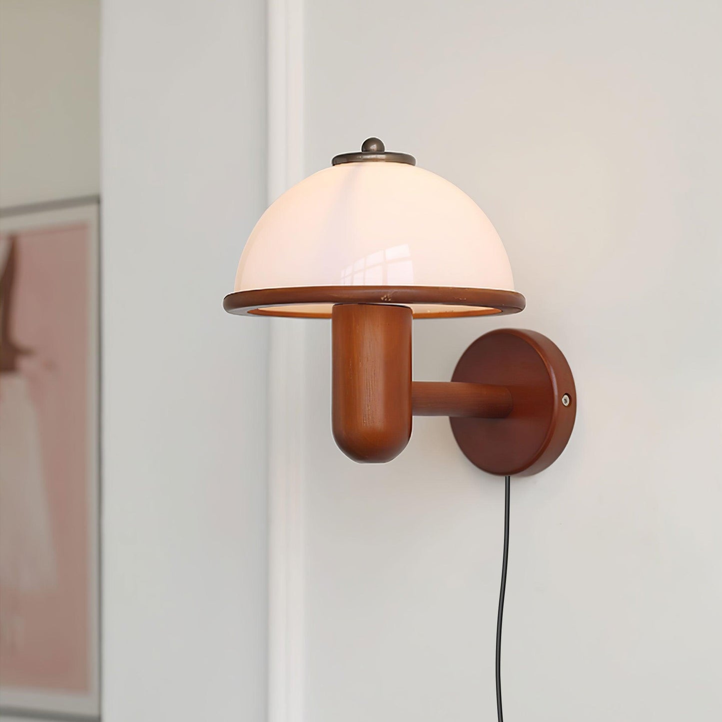 Mushroom Wood Wall Lamp with LED Shade - Indoor Lighting