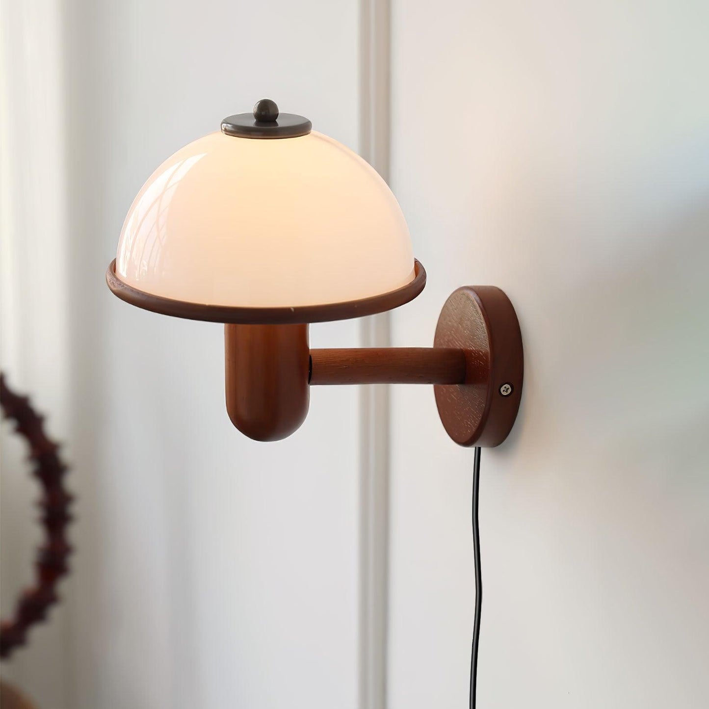 Mushroom Wood Wall Lamp with LED Shade - Indoor Lighting