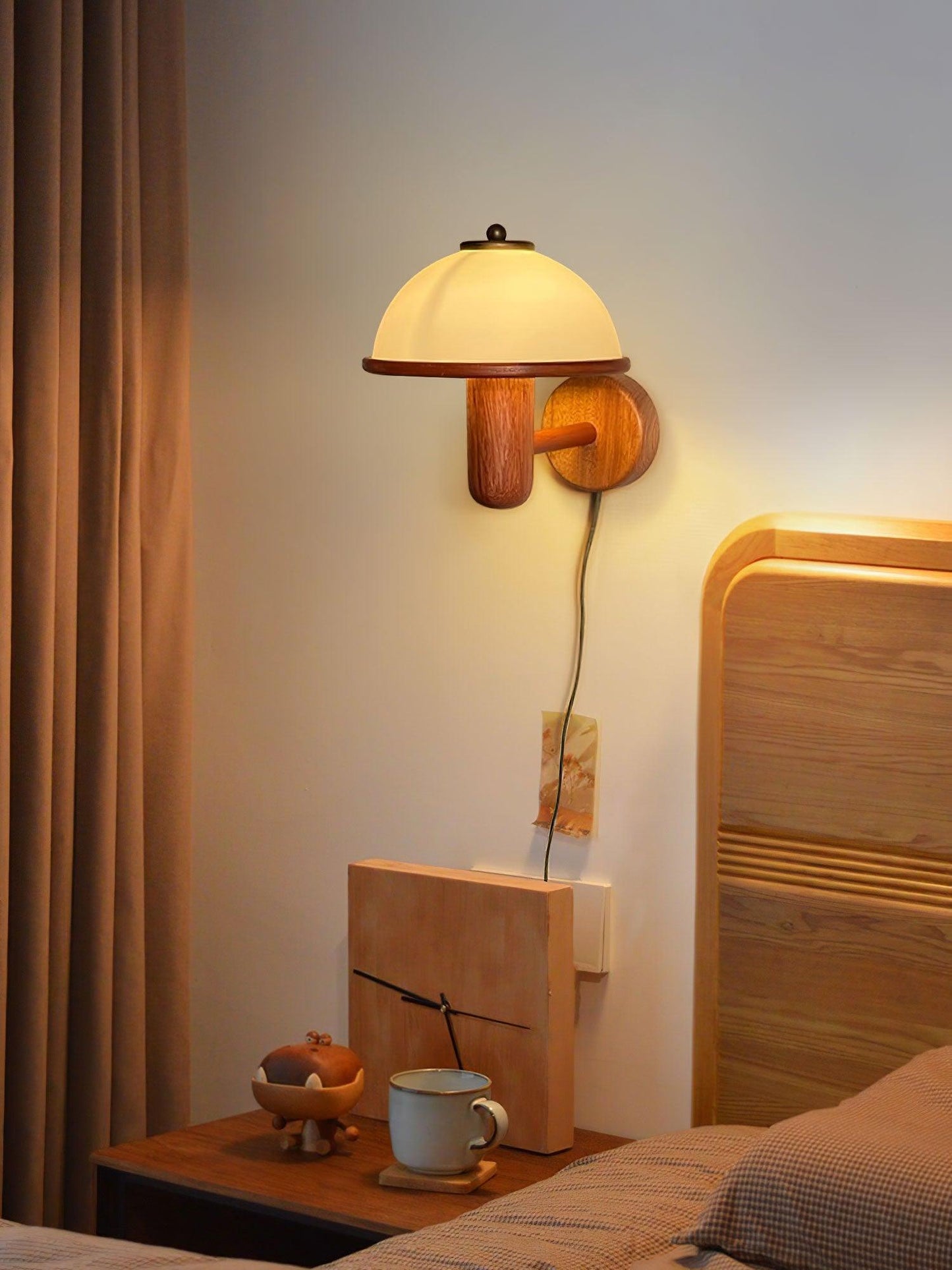 Mushroom Wood Wall Lamp with LED Shade - Indoor Lighting