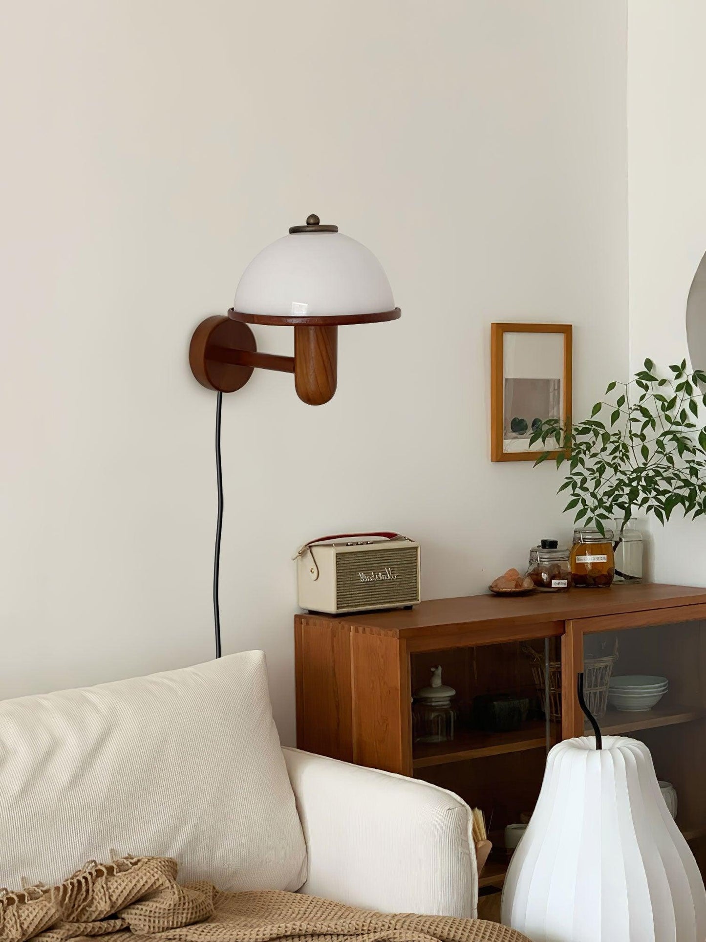 Mushroom Wood Wall Lamp with LED Shade - Indoor Lighting