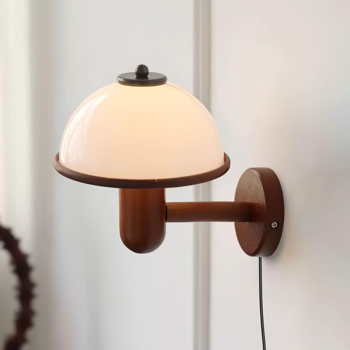 Mushroom Wood Wall Lamp with LED Shade - Indoor Lighting