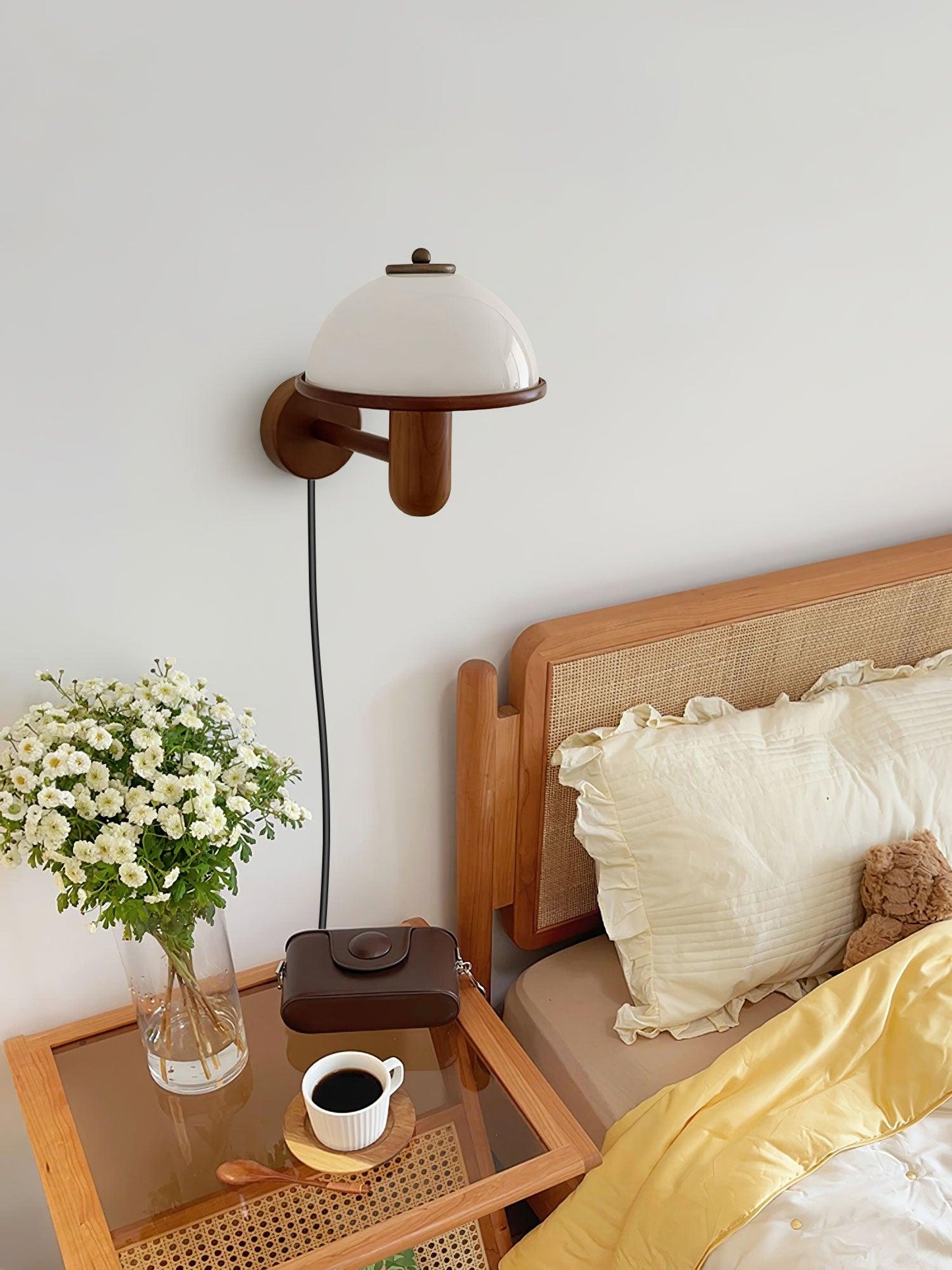 Mushroom Wood Wall Lamp with LED Shade - Indoor Lighting