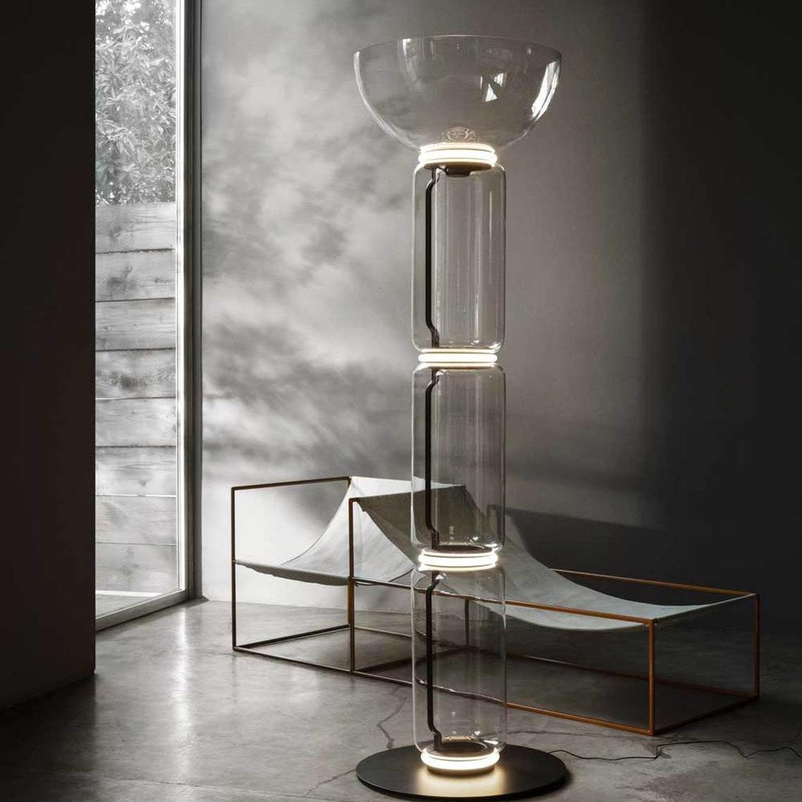 Bamboo Glass Floor Lamp with Integrated LED Light, Stylish Design
