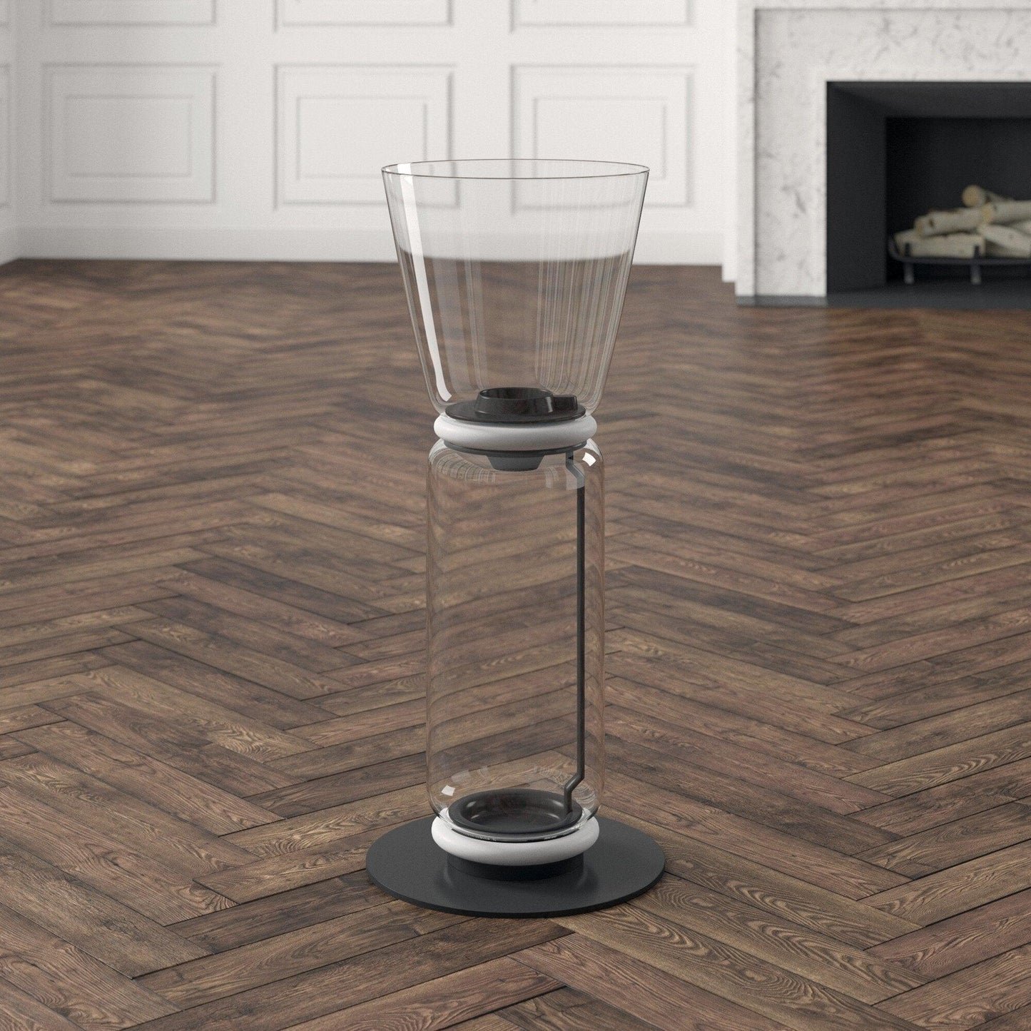 Bamboo Glass Floor Lamp with Integrated LED Light, Stylish Design