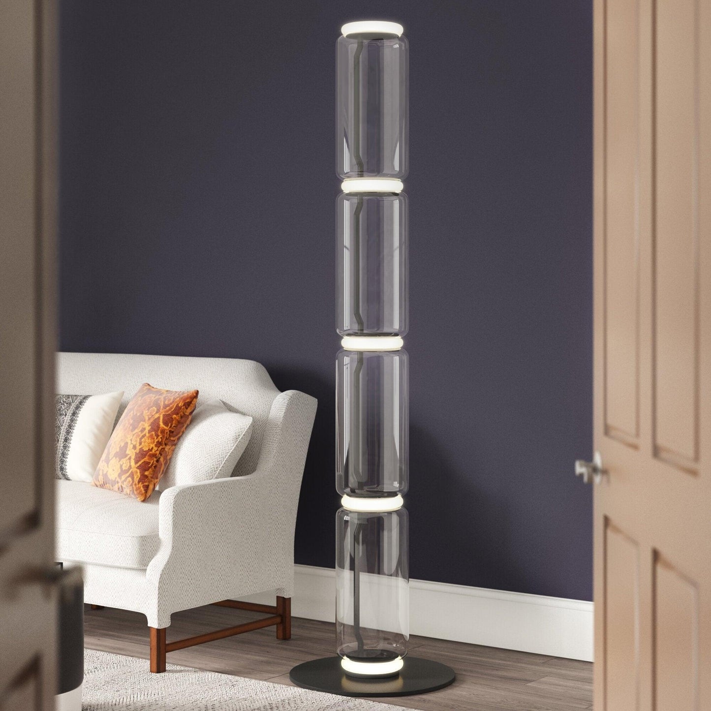 Bamboo Glass Floor Lamp with Integrated LED Light, Stylish Design