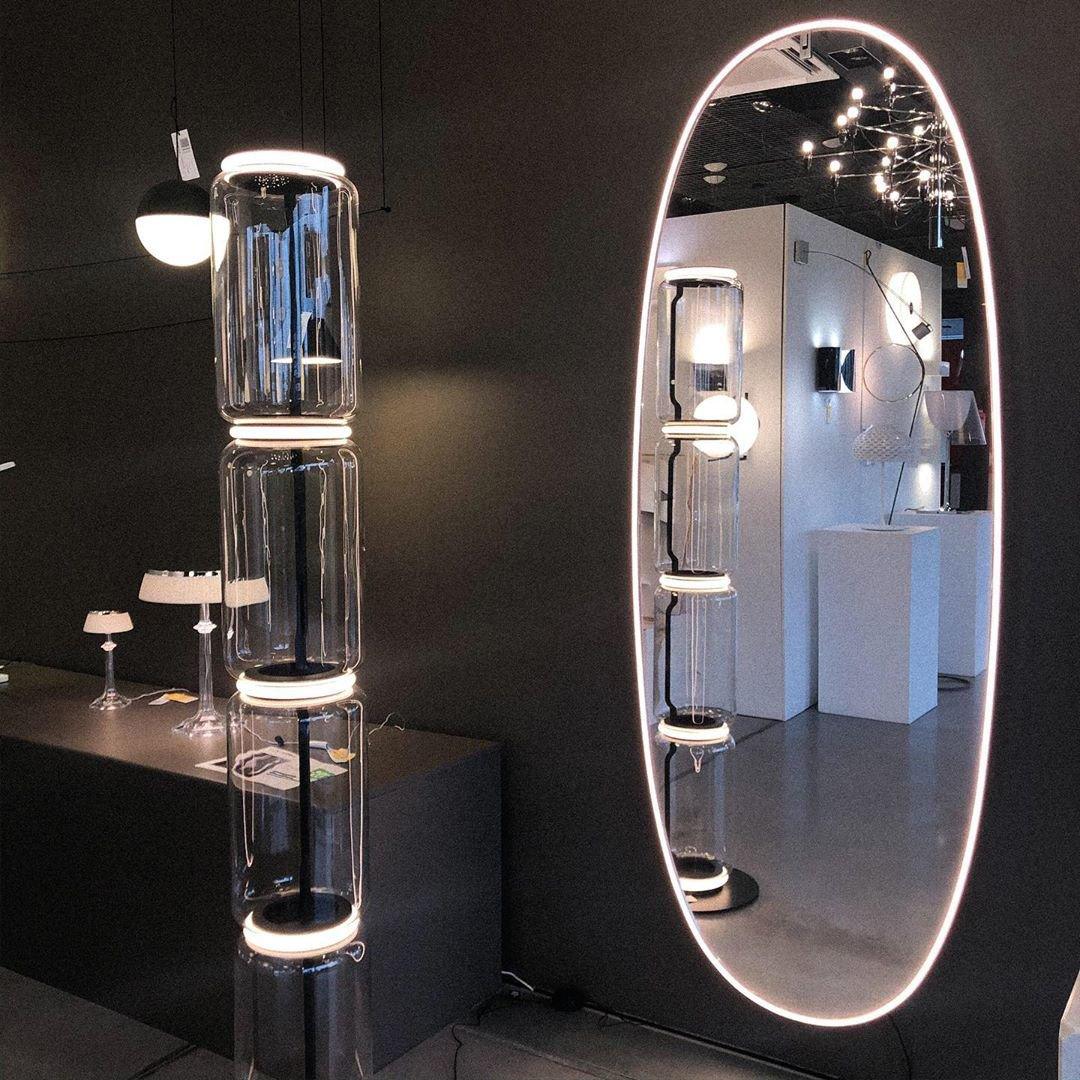 Bamboo Glass Floor Lamp with Integrated LED Light, Stylish Design
