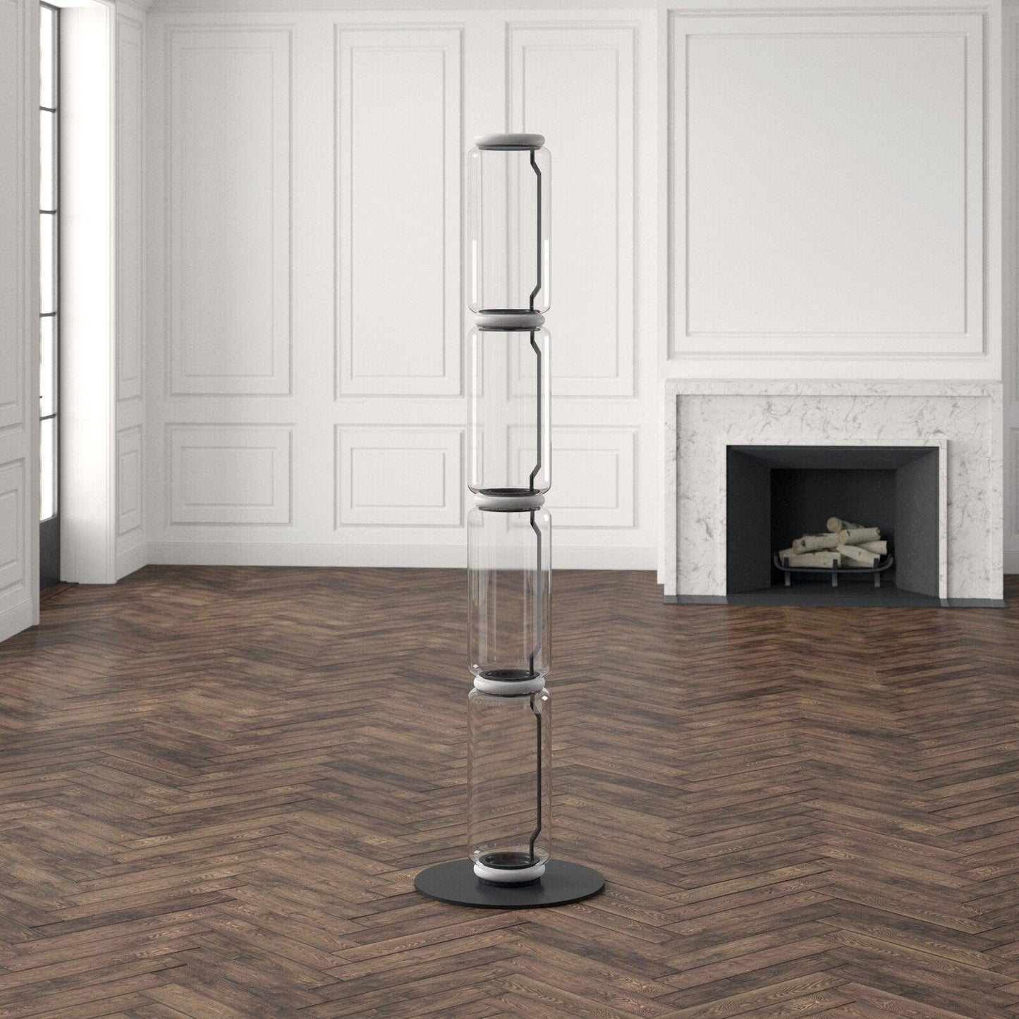Bamboo Glass Floor Lamp with Integrated LED Light, Stylish Design