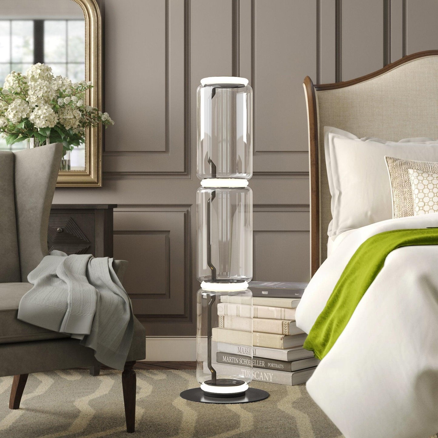 Bamboo Glass Floor Lamp with Integrated LED Light, Stylish Design