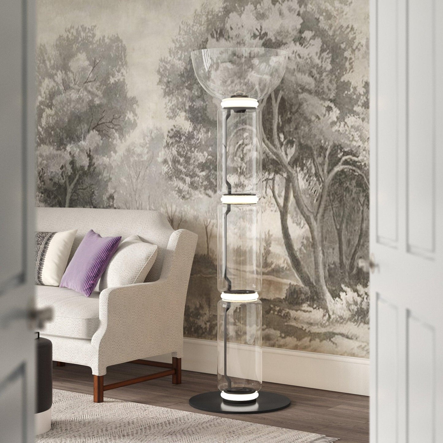 Bamboo Glass Floor Lamp with Integrated LED Light, Stylish Design