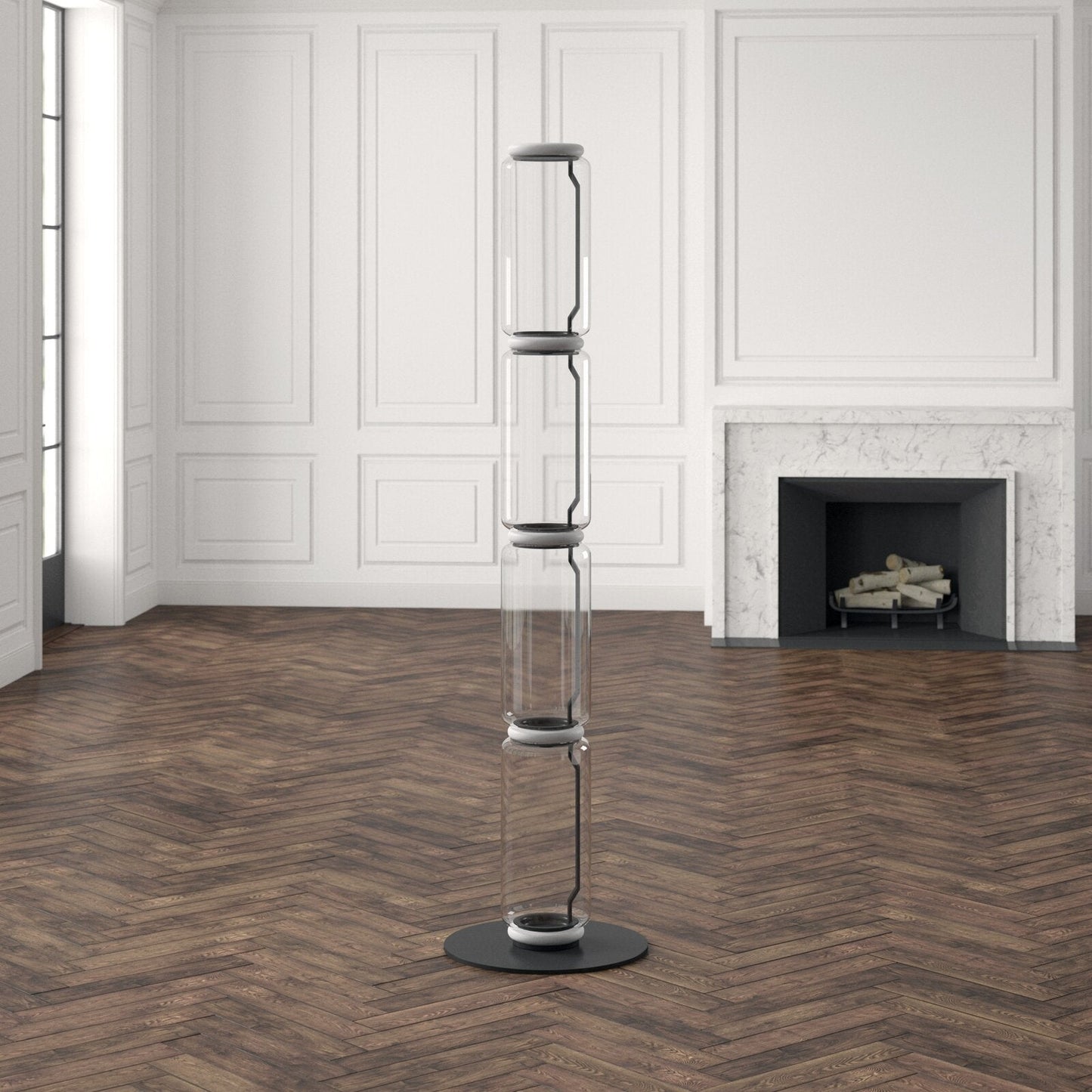 Bamboo Glass Floor Lamp with Integrated LED Light, Stylish Design