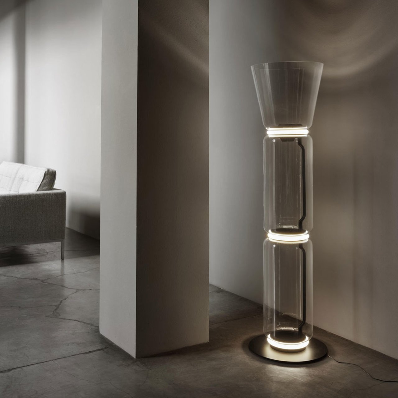 Bamboo Glass Floor Lamp with Integrated LED Light, Stylish Design