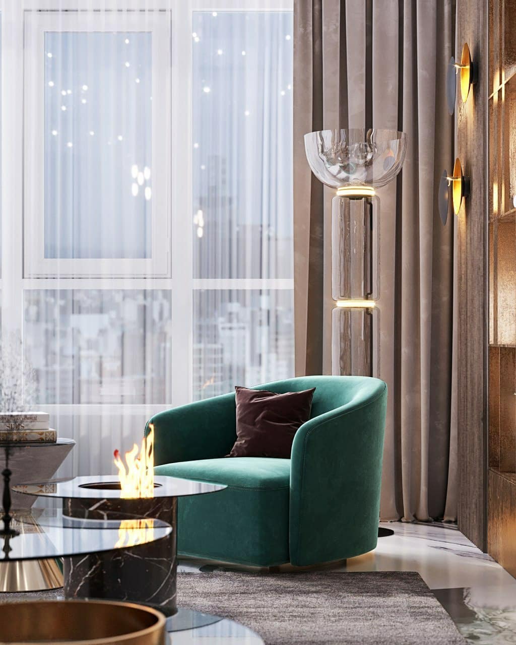 Bamboo Glass Floor Lamp with Integrated LED Light, Stylish Design