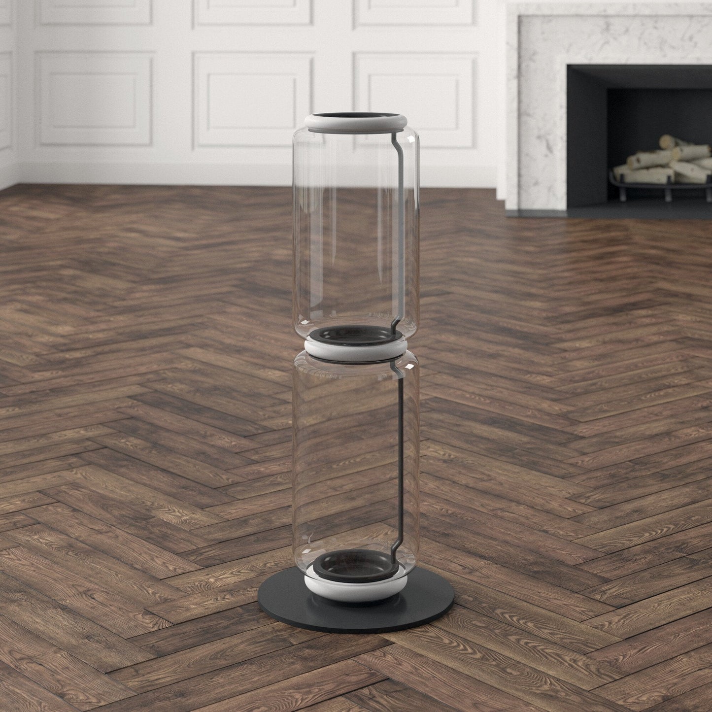 Bamboo Glass Floor Lamp with Integrated LED Light, Stylish Design