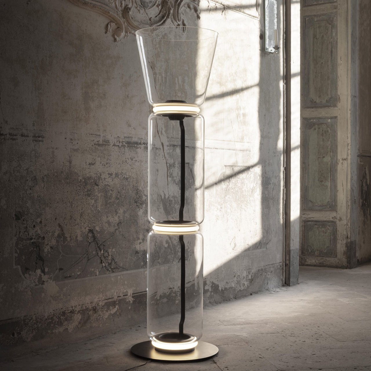 Bamboo Glass Floor Lamp with Integrated LED Light, Stylish Design
