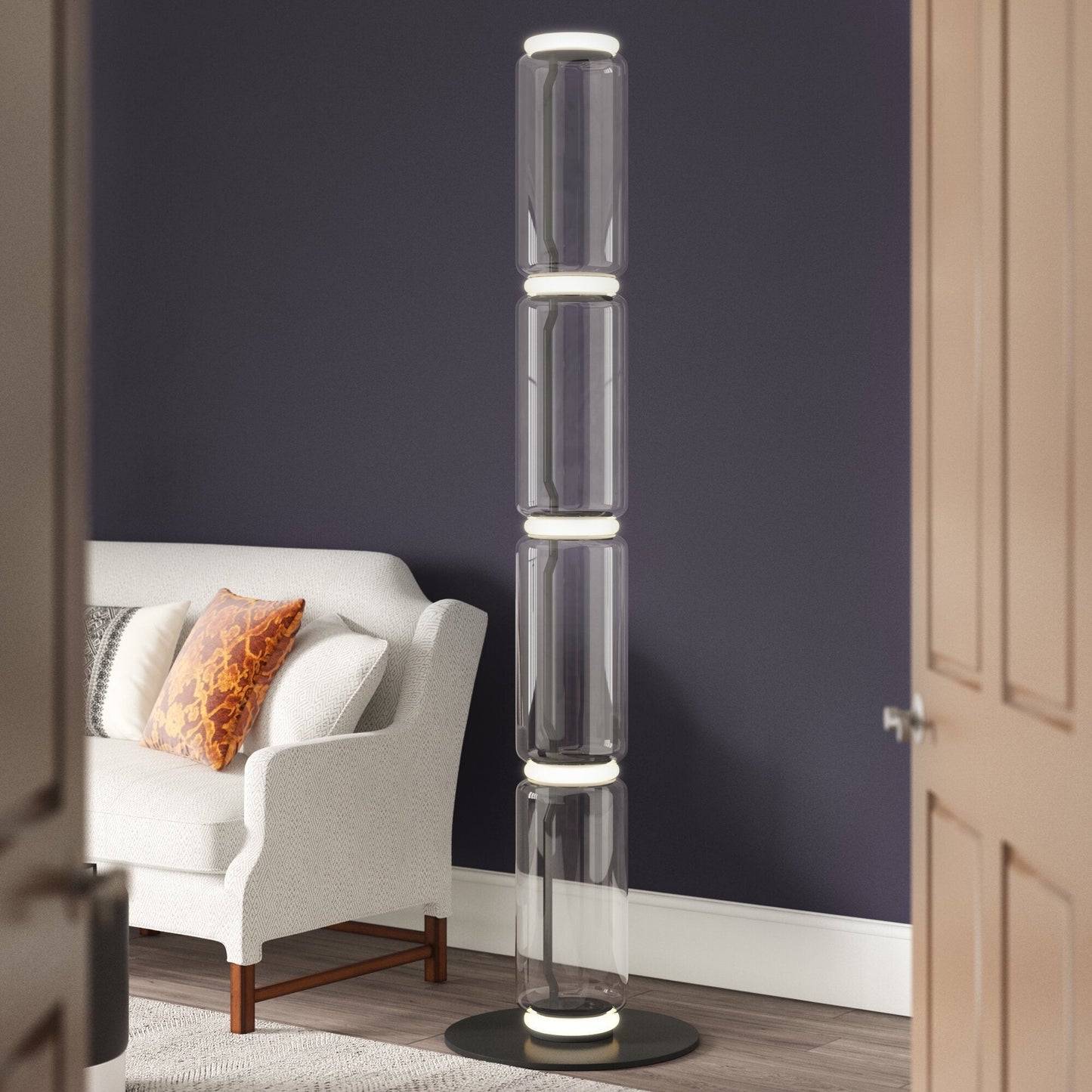Bamboo Glass Floor Lamp with Integrated LED Light, Stylish Design