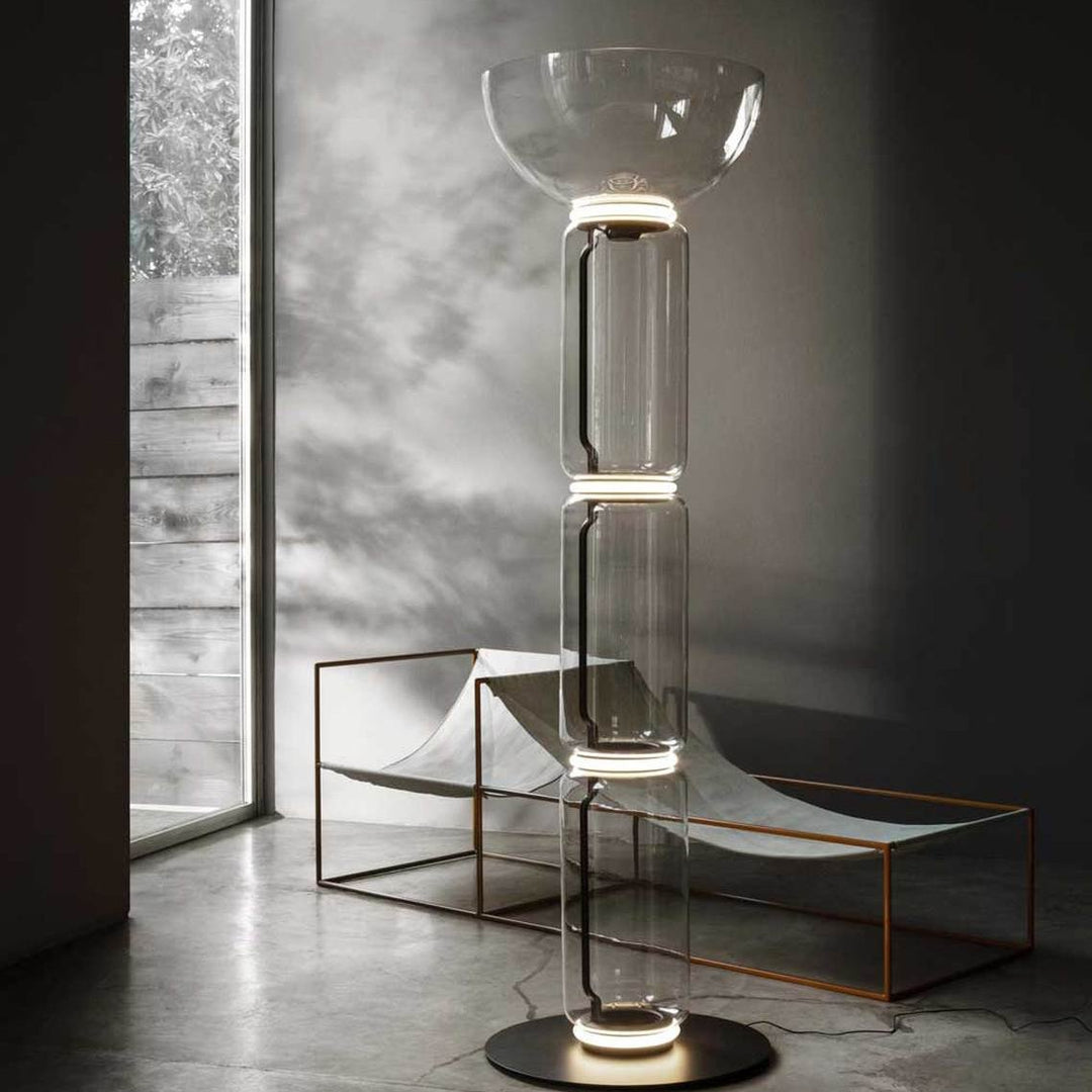 Bamboo Glass Floor Lamp with Integrated LED Light, Stylish Design