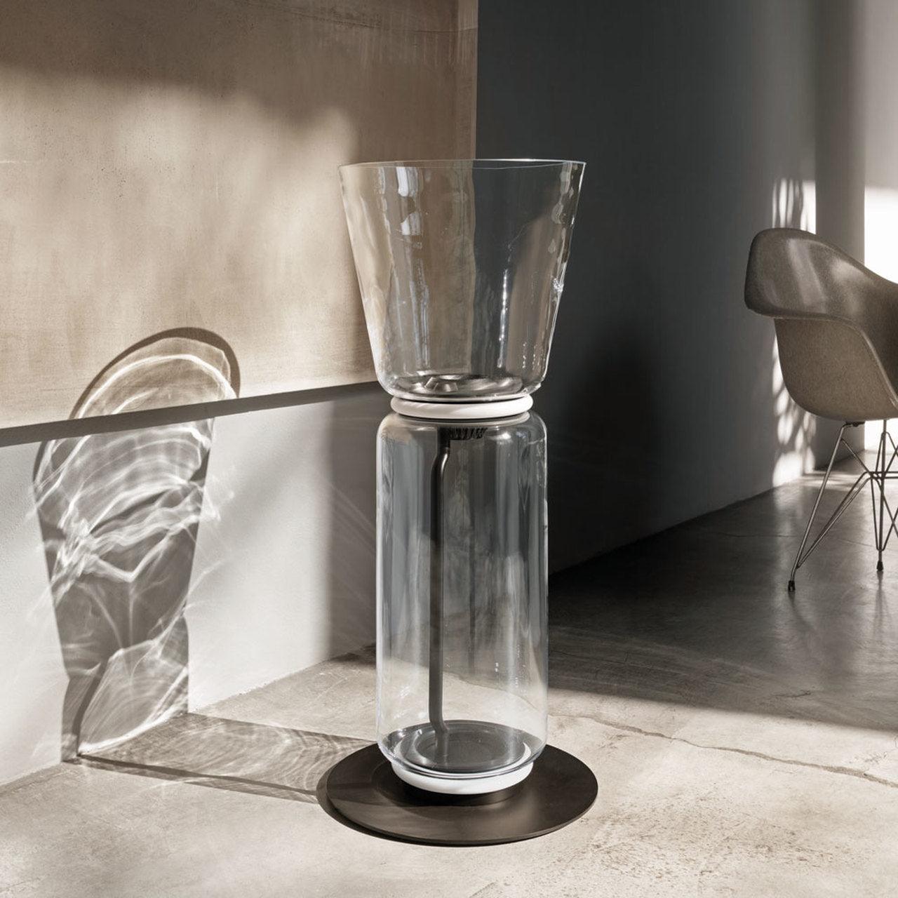 Bamboo Glass Floor Lamp with Integrated LED Light, Stylish Design