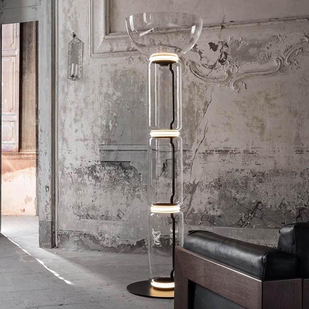 Bamboo Glass Floor Lamp with Integrated LED Light, Stylish Design