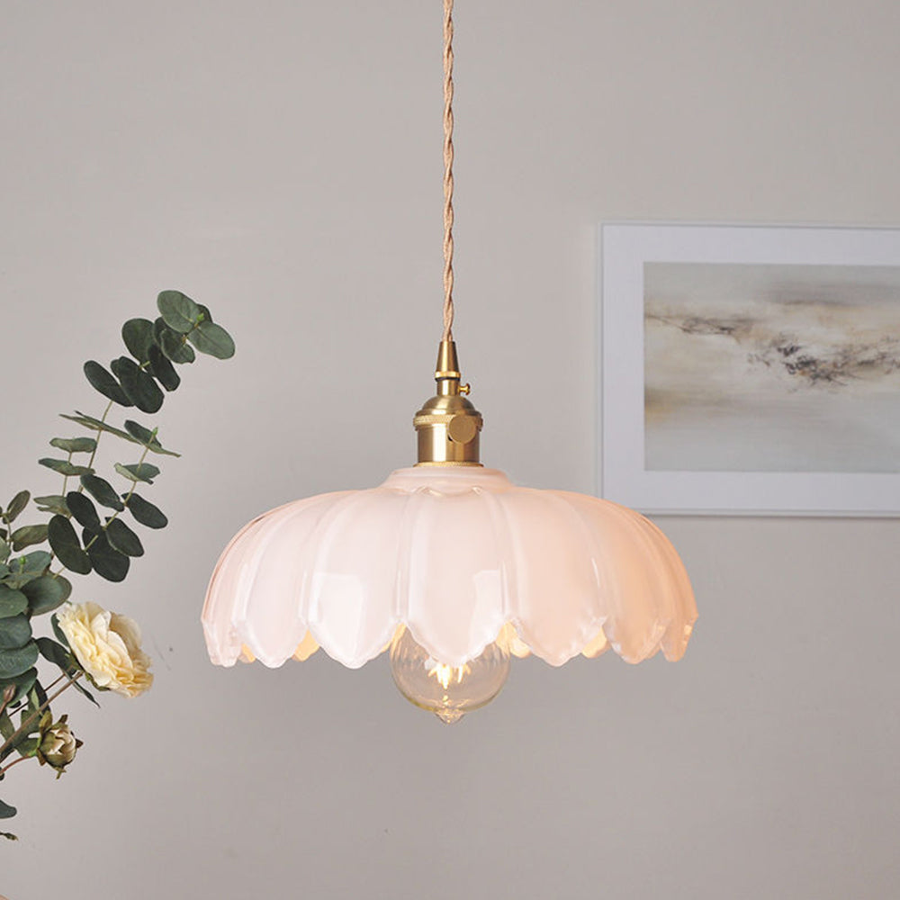 Vintage Glazed Floral Hanging Lamp - Elegant Glass Pendant
