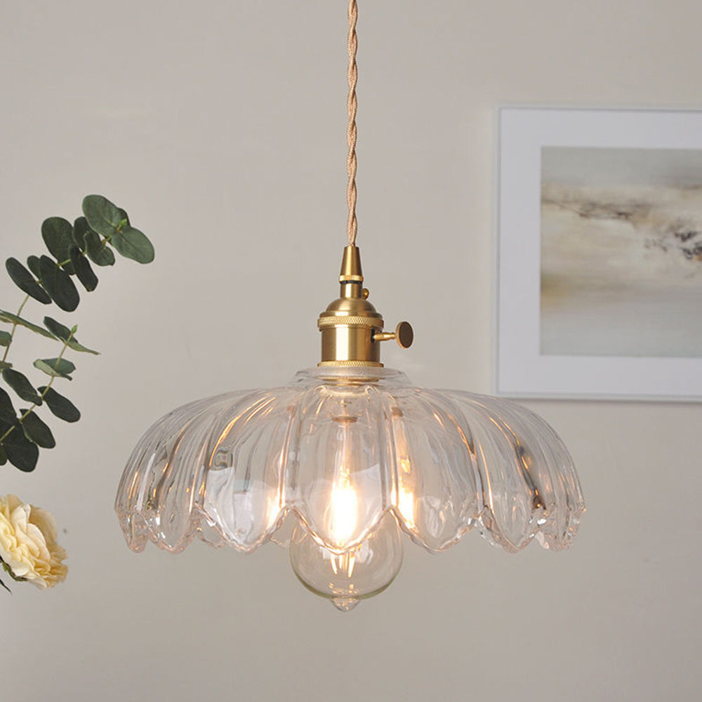 Vintage Glazed Floral Hanging Lamp - Elegant Glass Pendant