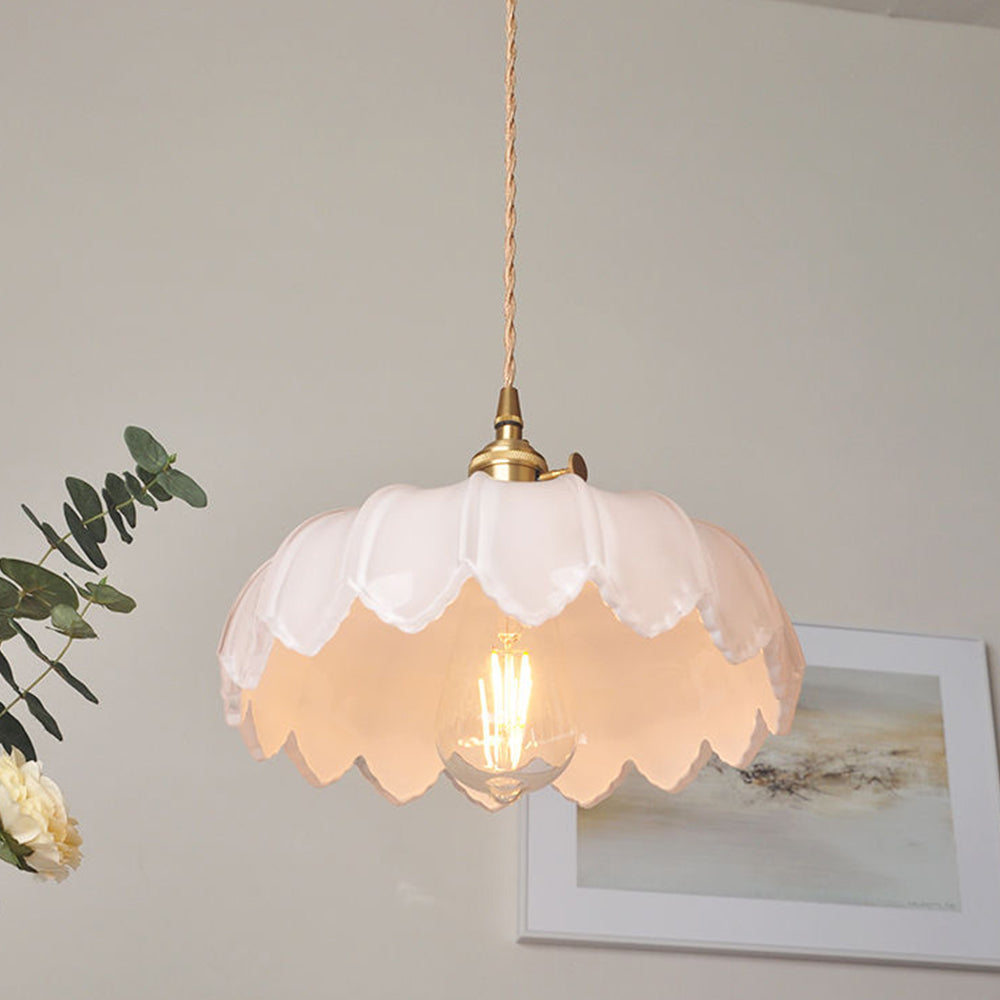 Vintage Glazed Floral Hanging Lamp - Elegant Glass Pendant