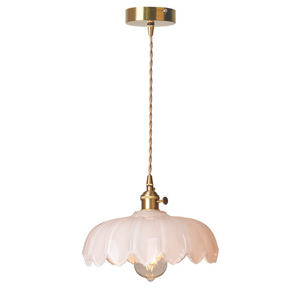 Vintage Glazed Floral Hanging Lamp - Elegant Glass Pendant