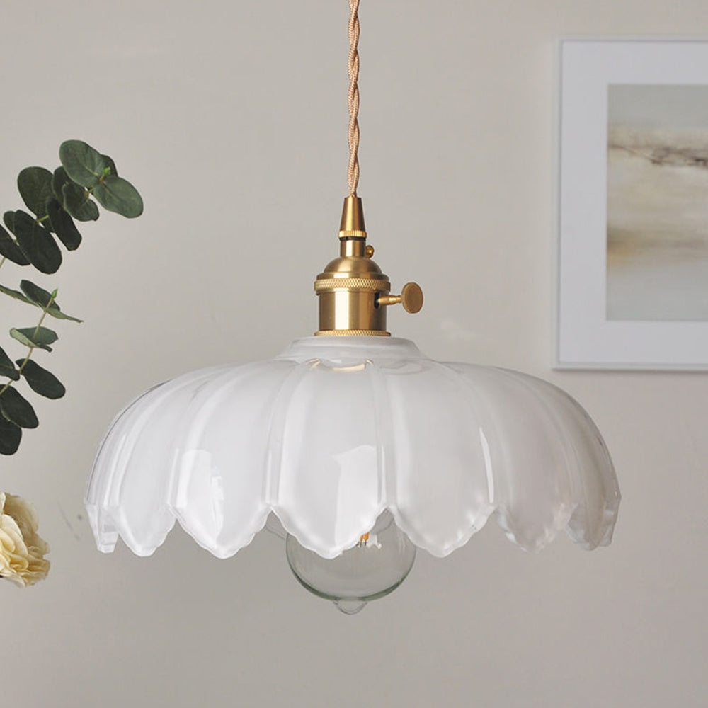 Vintage Glazed Floral Hanging Lamp - Elegant Glass Pendant