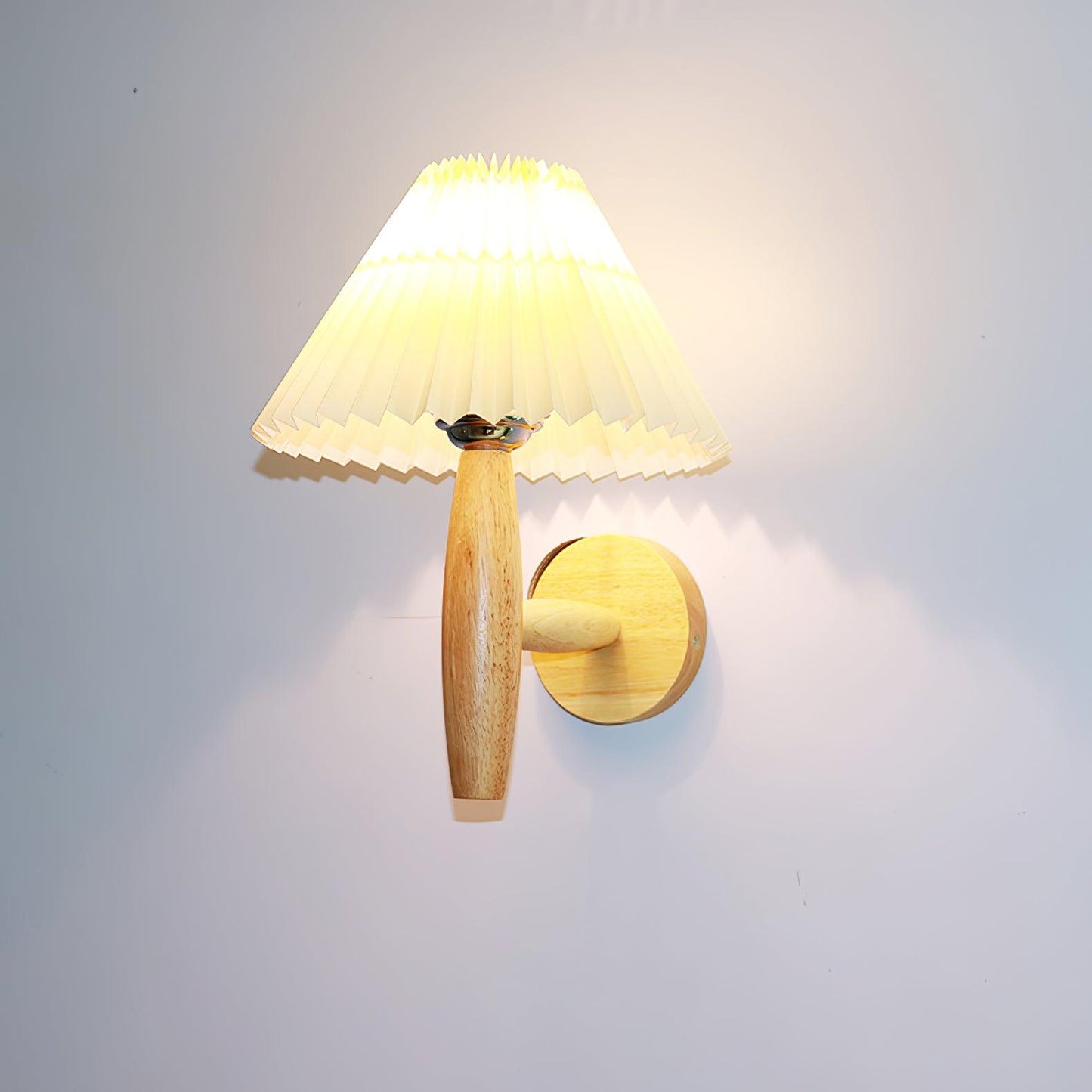 Oak Pleated Wall Light - Natural Oak Fabric Shade, LED