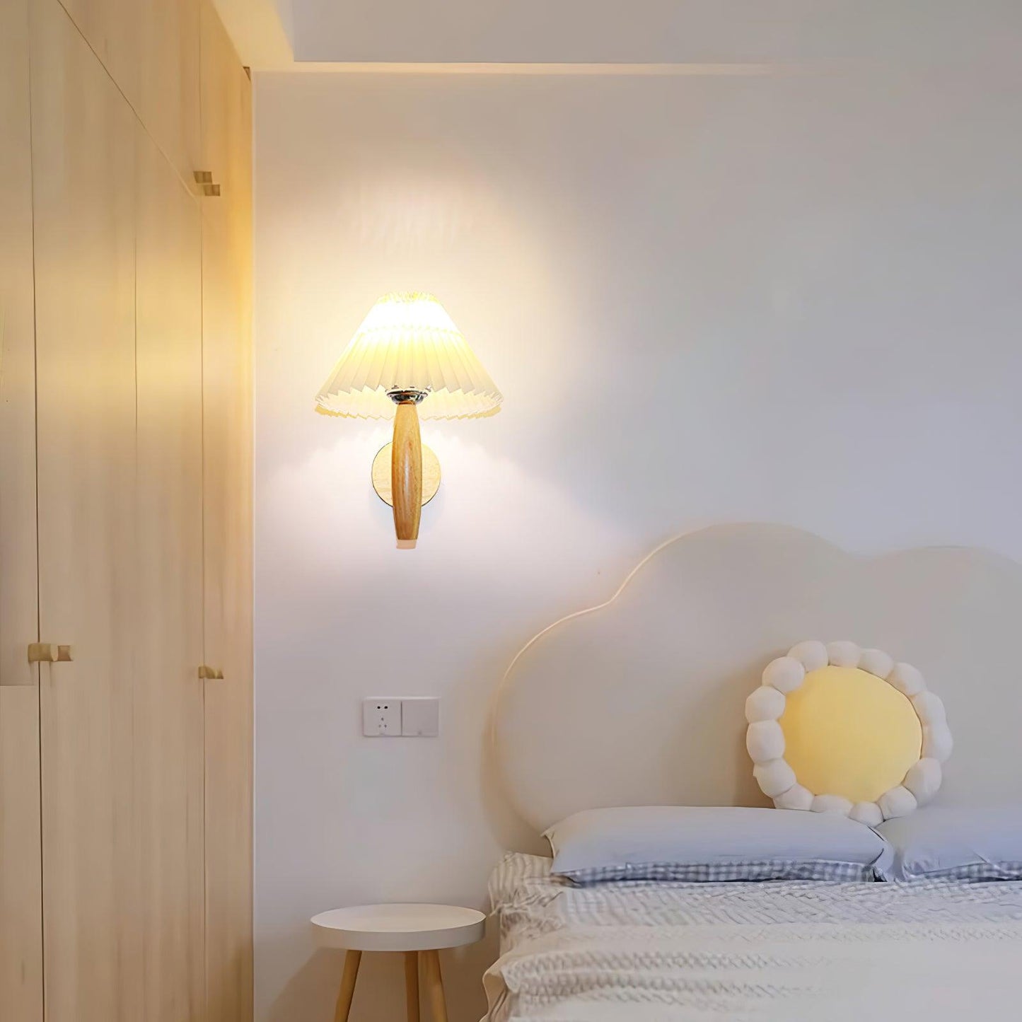 Oak Pleated Wall Light - Natural Oak Fabric Shade, LED
