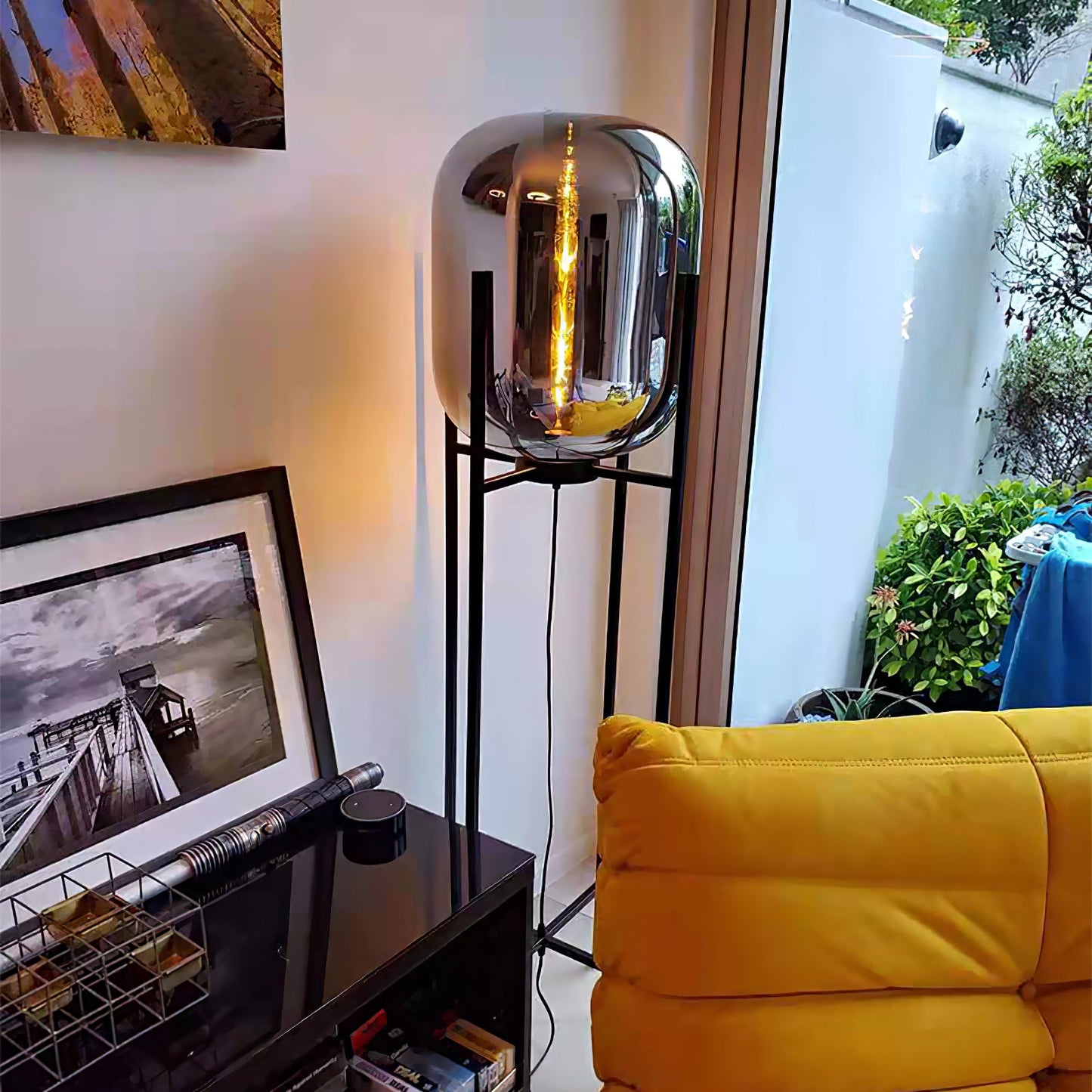 Oda Floor Lamp with Hand Blown Glass, LED, Indoor Use