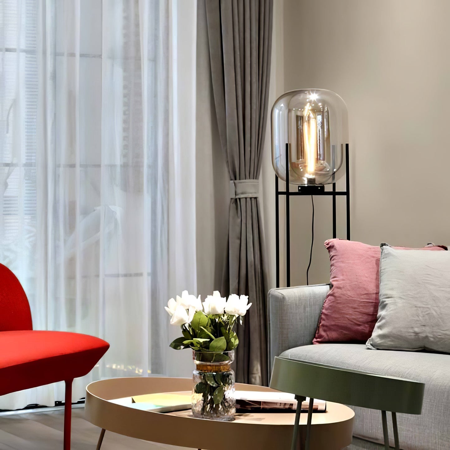 Oda Floor Lamp with Hand Blown Glass, LED, Indoor Use