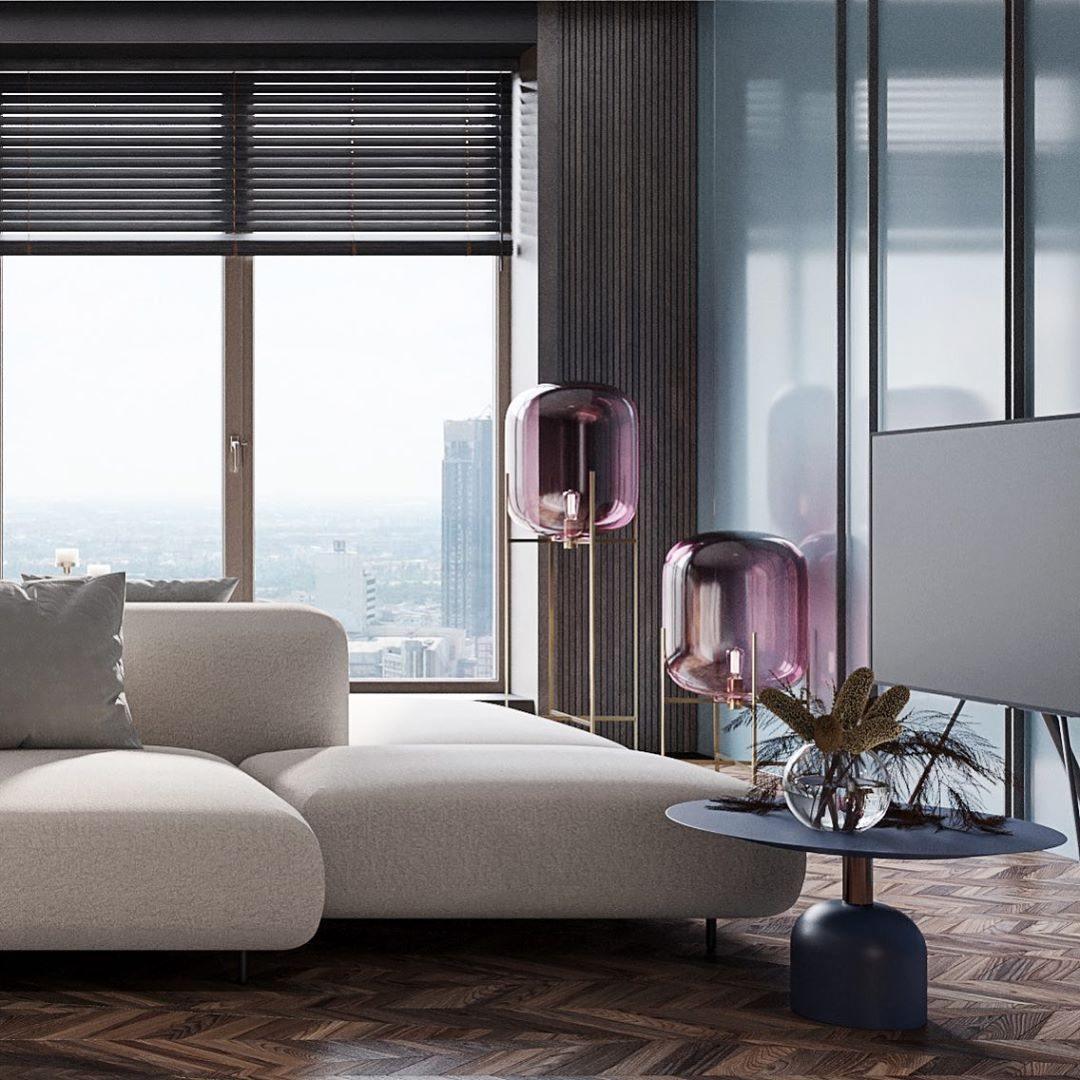 Oda Floor Lamp with Hand Blown Glass, LED, Indoor Use