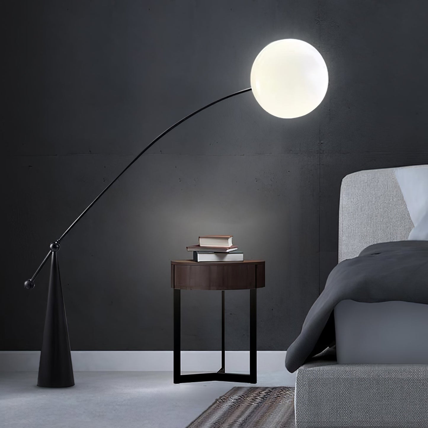 Opal Arc Floor Lamp with LED, Black Metal, Indoor Use