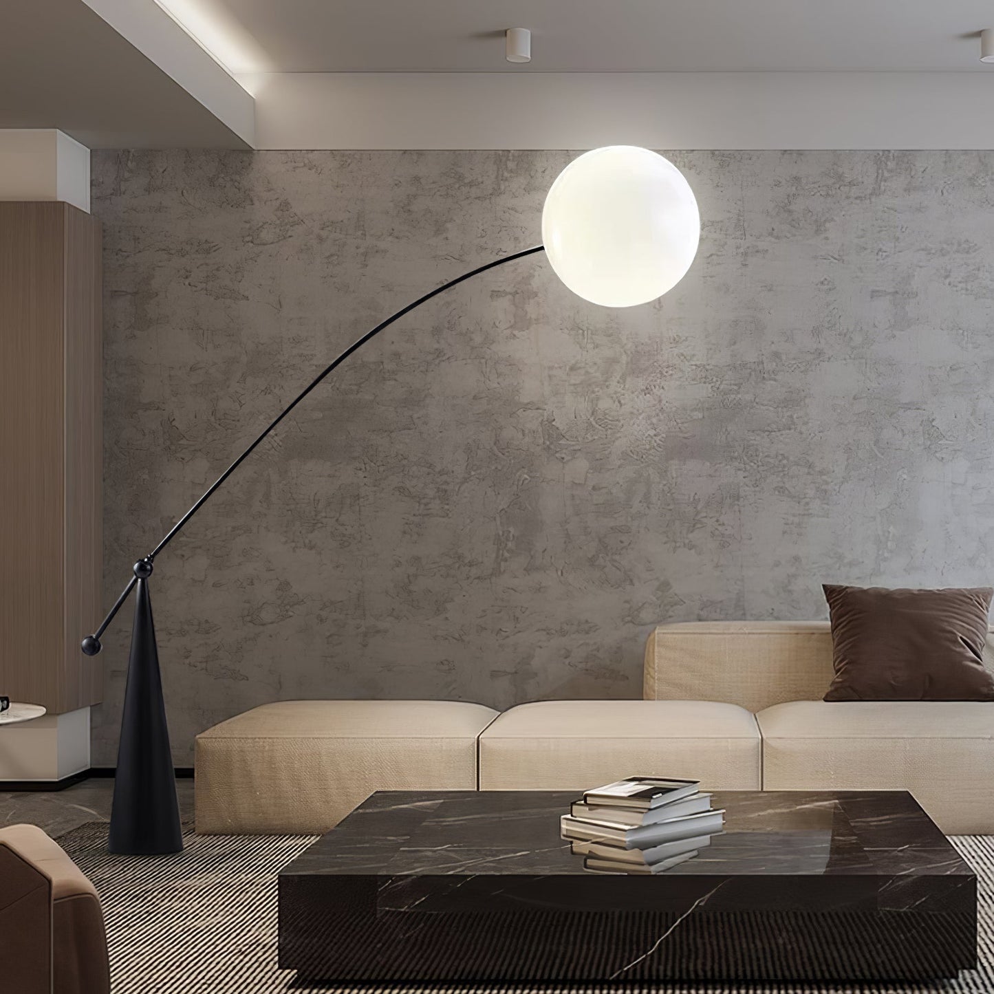 Opal Arc Floor Lamp with LED, Black Metal, Indoor Use