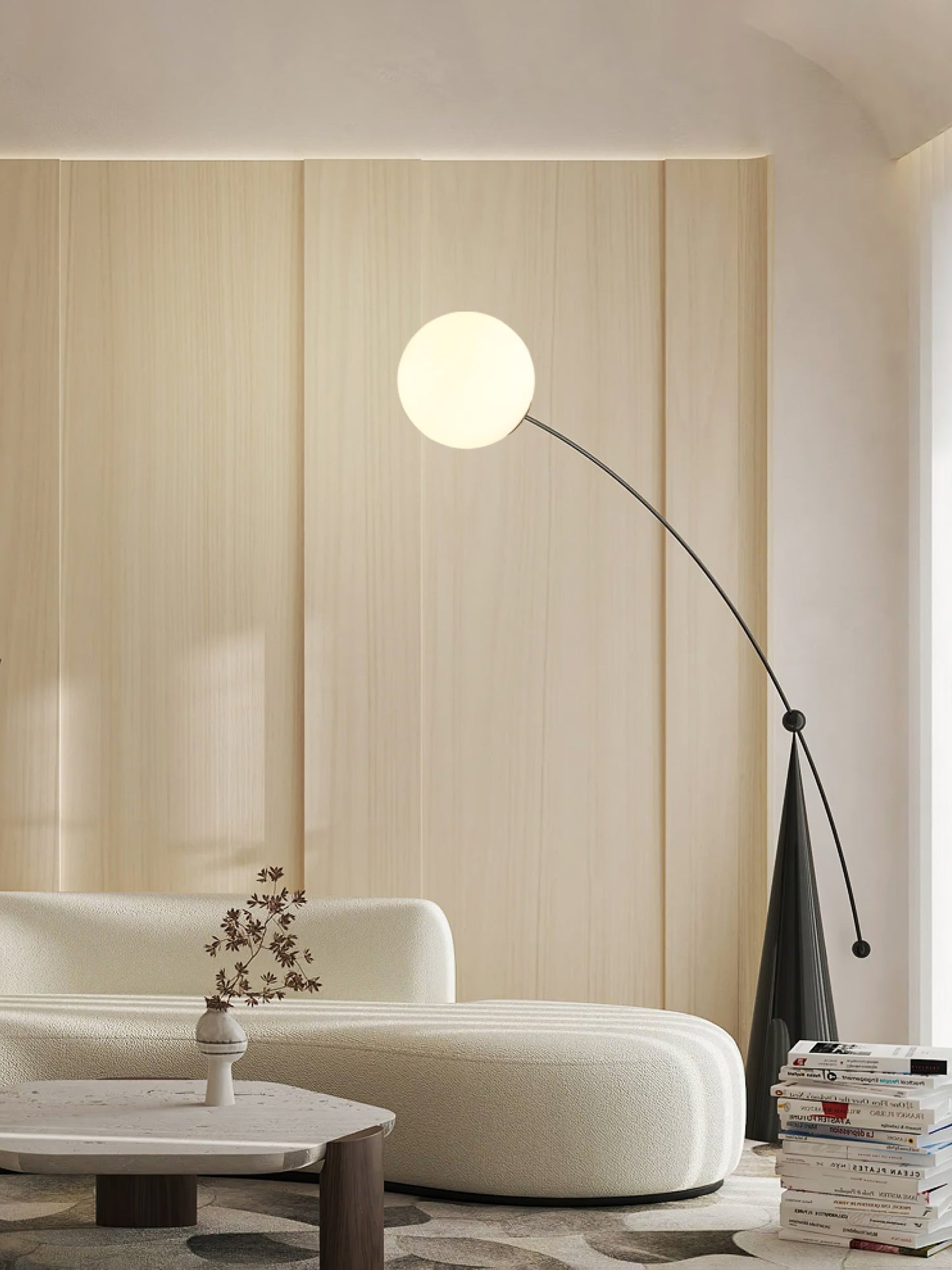 Opal Arc Floor Lamp with LED, Black Metal, Indoor Use