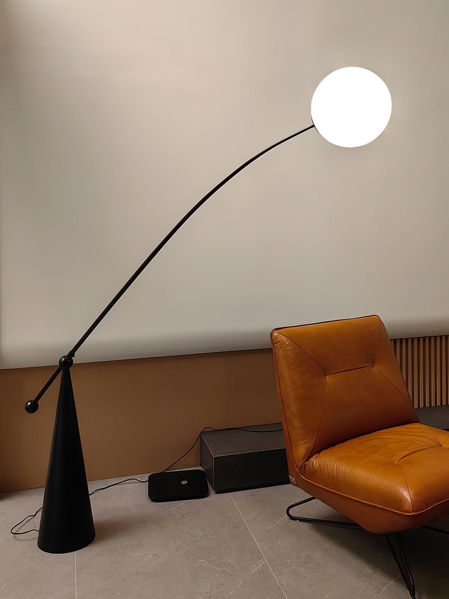 Opal Arc Floor Lamp with LED, Black Metal, Indoor Use